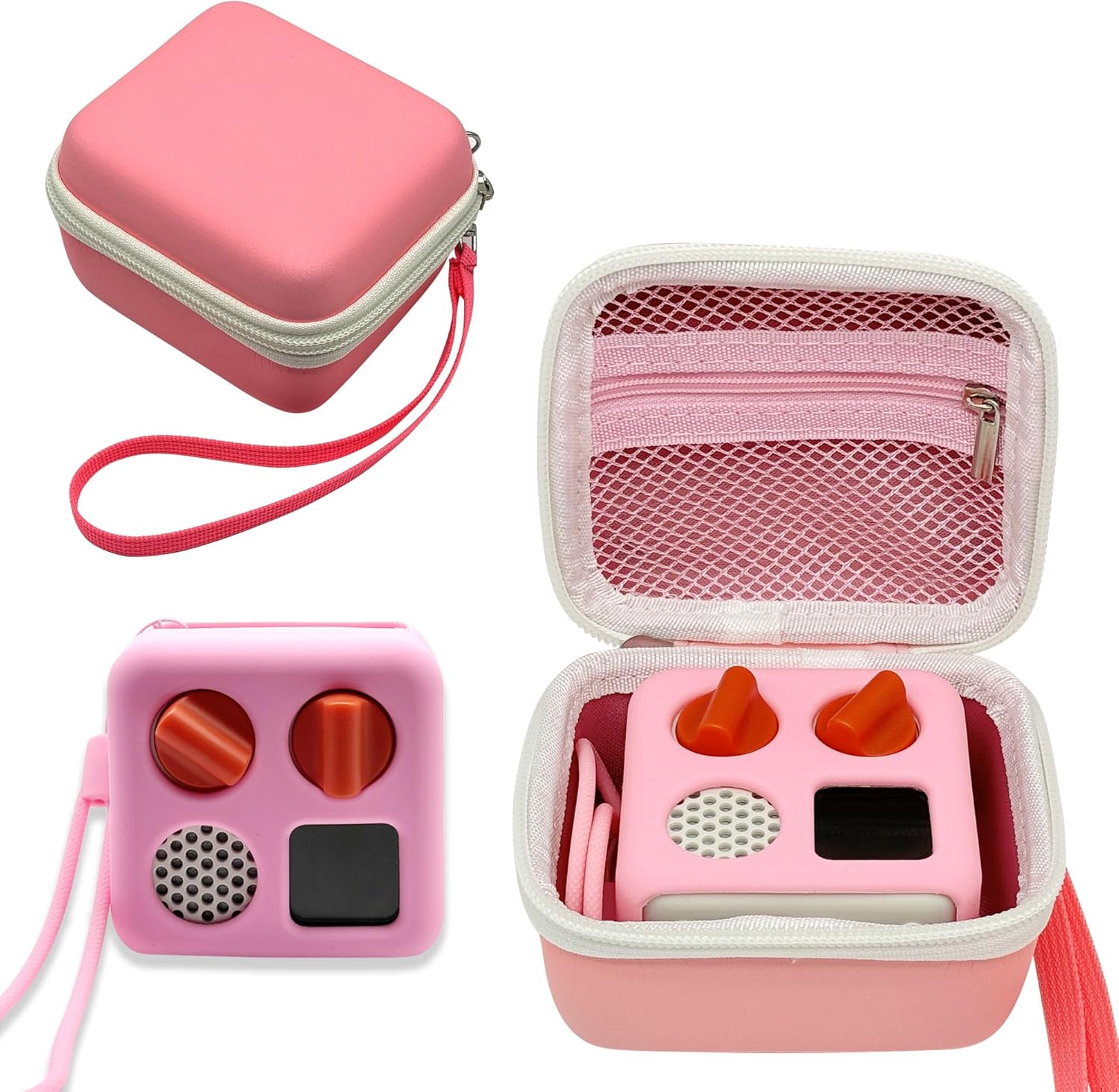 Travel Storage Case and Silicone Shell Cover for Yoto Mini Kids Audio & Music Player. Holder Bag for Children’s Speaker Plays Audiobook Cards and Accessories for Boys and Girls (Pink)