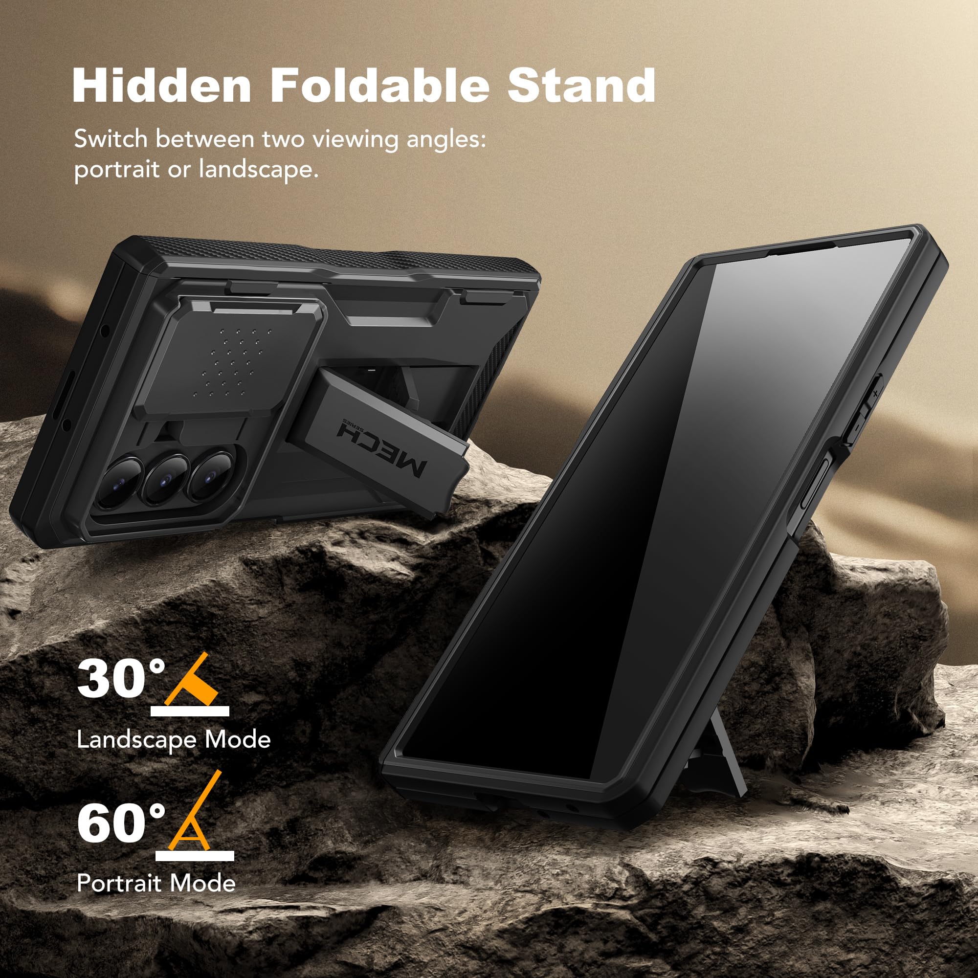 TONGATE Etui Z Fold 7 z osłoną ekranu prywatności, [wbudowana osłona aparatu przesuwnego i stojak] [Anti Spy] wojskowa obudowa na telefon do Samsung Galaxy Z Fold 7 z klipsem do paska, czarna