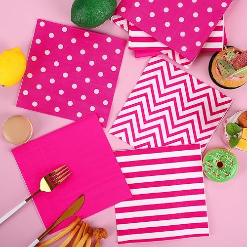 Miniatura 4 de durony 400 servilletas de papel de fiesta de color rosa intenso, servilletas desechables de color rosa intenso, servilletas de cóctel de color rosa