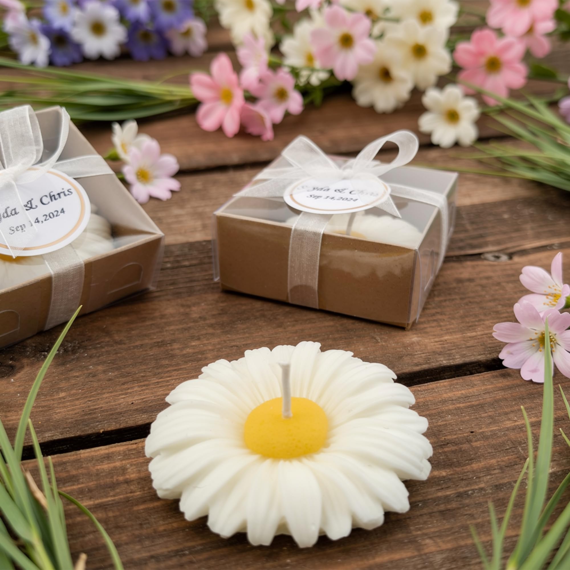 detalles boda para invitados, juego de margaritas velas personalizadas regalos originales para invitados de bodas, recuerdos comunion bautizo de boda (juego de 30)
