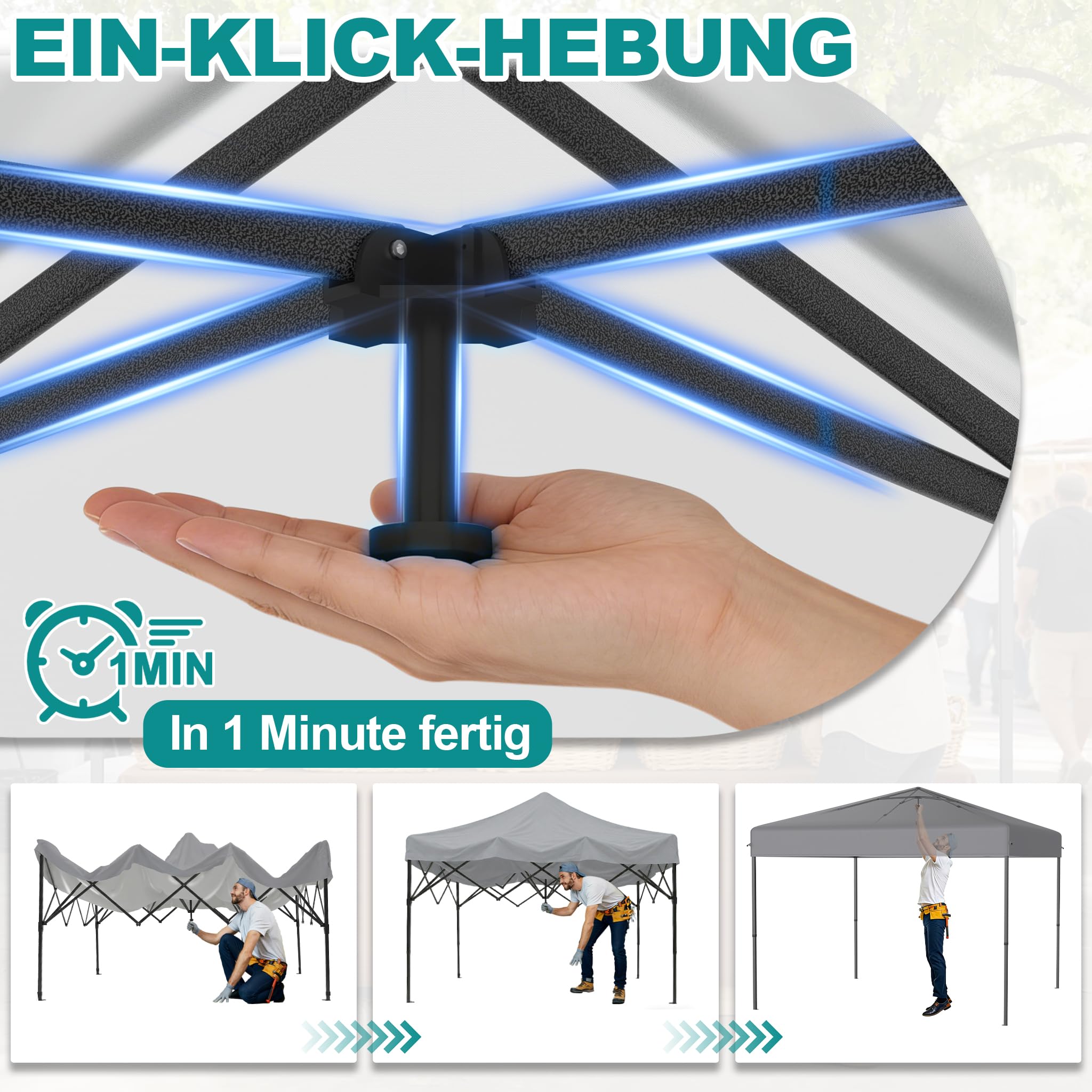 YRHome 2.5x2.5m Pop Up Faltpavillon Wasserdicht Pavillon Faltbar Stabil Winterfest mit Seitenwänden Gartenpavillon Höhenverstellbar Gartenzelt UV Schutz Partyzelt Festzelt inkl.Tragtasche - Grau