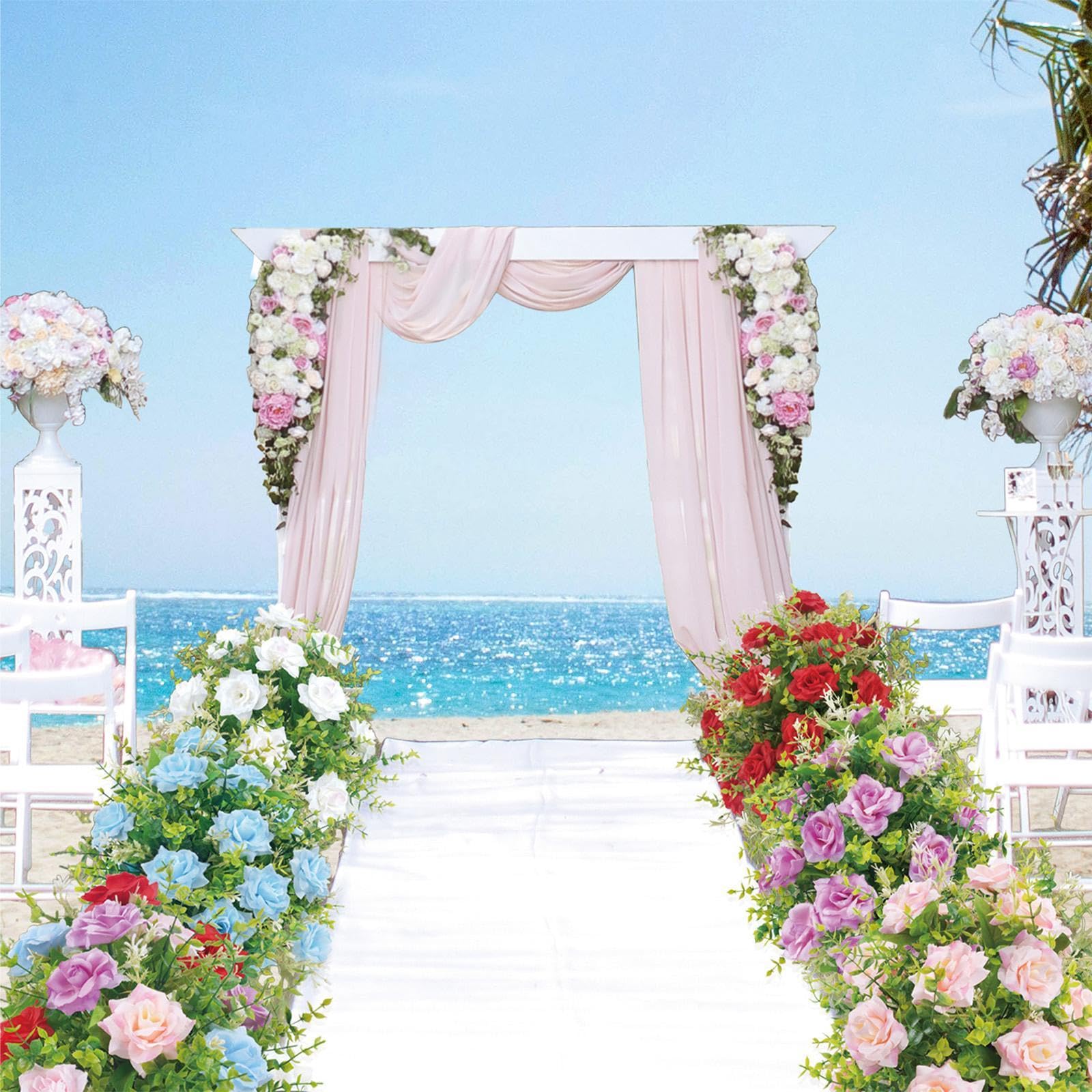 Générique Roses Artificielles avec Piquet, Accessoire Photo, Bouquet pour Porche, Pelouse Extérieure, à Suspendre, Blanc