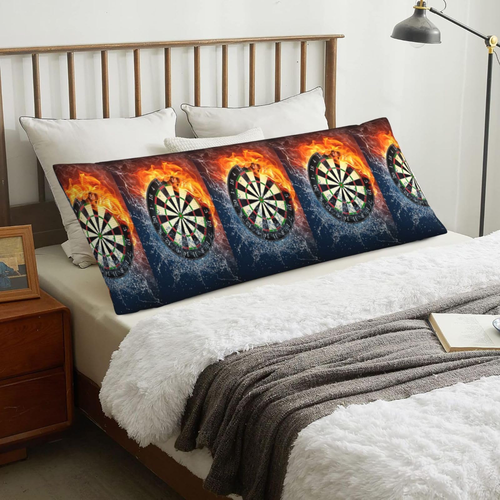 Dart Board Target Ice Fire, Body Pillow Cover with Zipper,Long Body Pillowcase 20 x 60 in