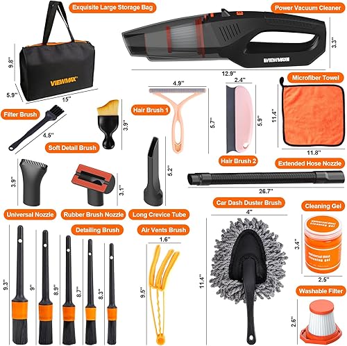 Miniatura 8 de Car Cleaning Kit 18Pcs, Car Interior Detailing Kit with 12000PA High Power Handheld Vacuum, Detailing Brush Set, Cleaning Gel, Complete Car Wash Kit