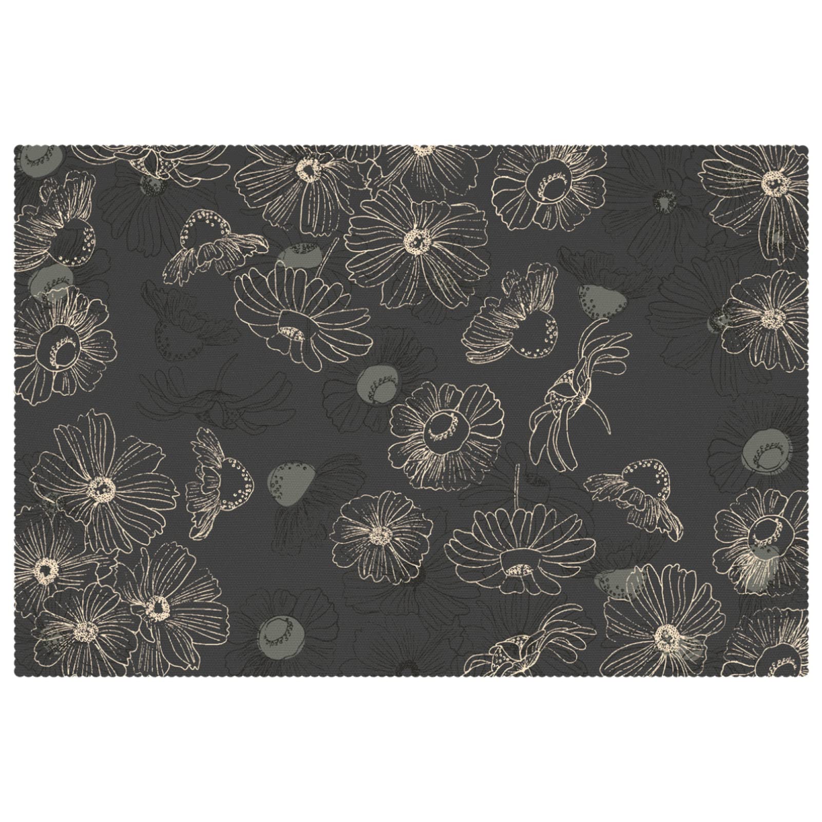 Set de table en tissu Oxford jaune à motif floral lavable et résistant à la chaleur x4