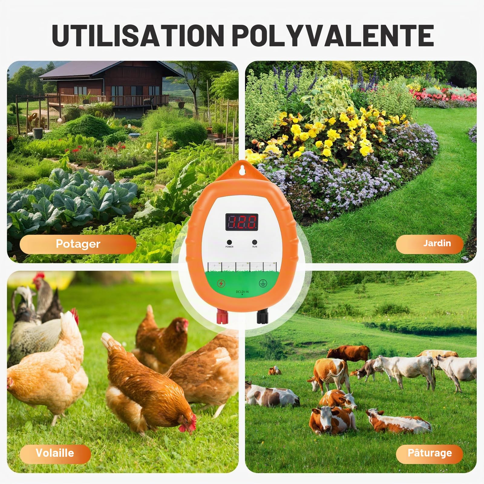 Cloture Electrique de 10 km Clôture électrique Kit : 1 électrificateurs + 1 fil canducteurs 200 m 2,2 mm² + 1 étui étanche - Clôture électrique pour bétail, chevaux, bergers (Orange)