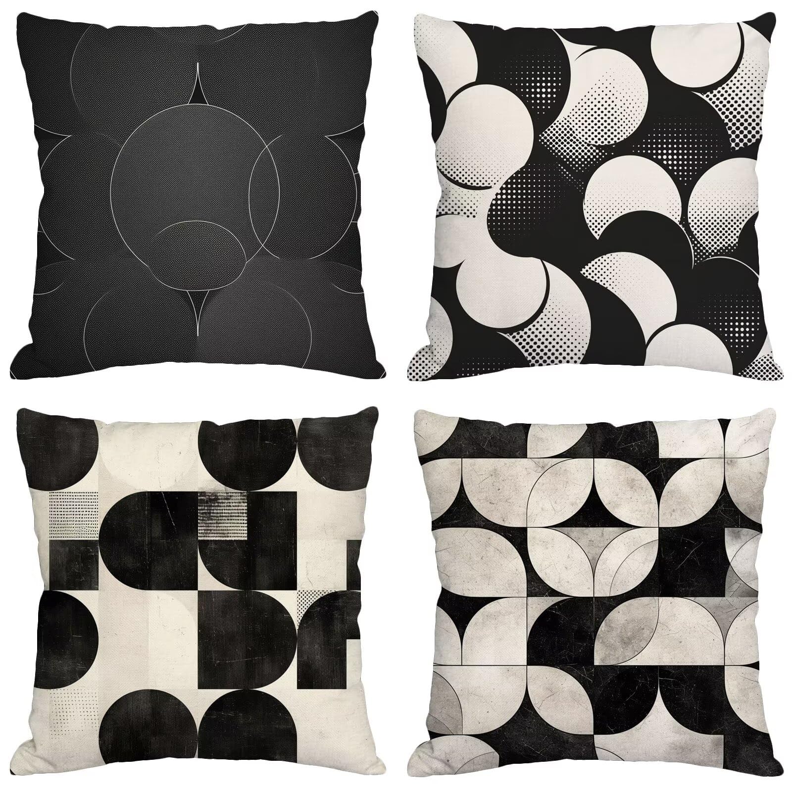 Outdoor Kissen Schwarz Weiß Kissenbezug 60x60 cm 4er Set Balkon Dekokissen Geometrie Outdoor Kissenhülle Wasserdichte Samt Doppelseitiger Gedruckte Sofakissen OutdoorGarten Balkon Deko Gifts z-967