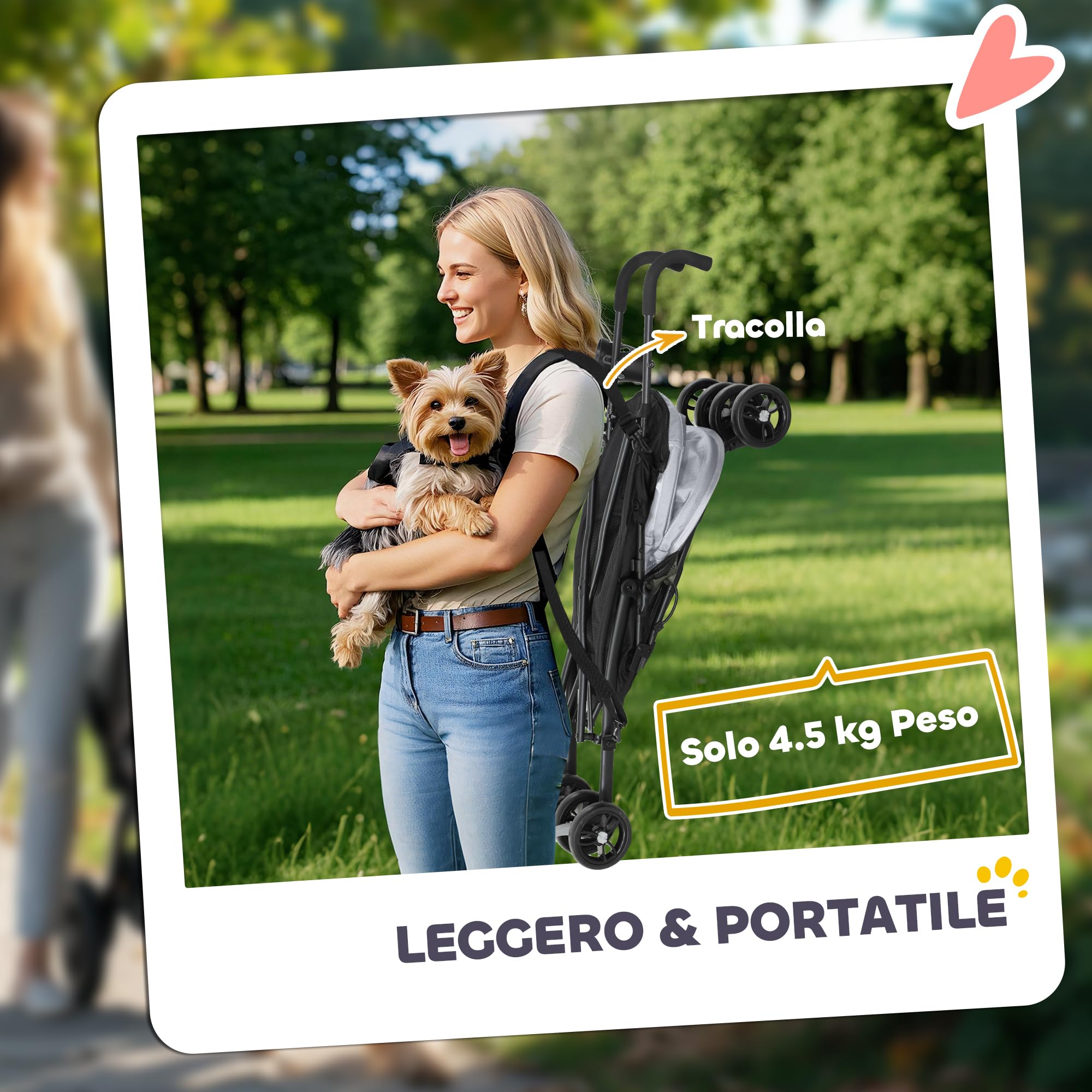 PawHut Cochecito plegable para perros pequeños con correas, bolsa portaobjetos y portavasos, cochecito para mascotas con ventanas de malla, 76 x 44 x 103 cm, negro y gris claro
