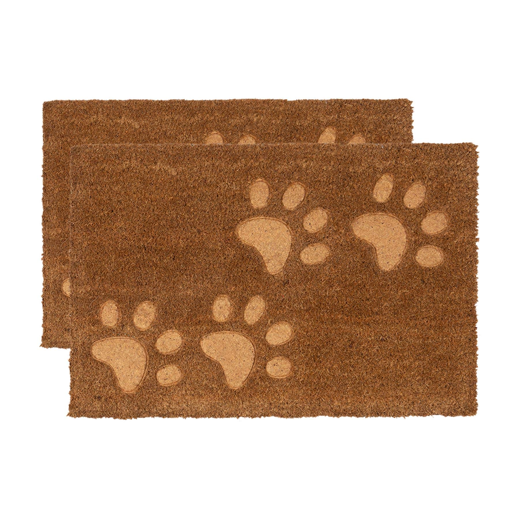 Nicola Spring Coir Door Mat - 60 x 40cm - Embossed Paw Prints - Pack of 2 - Decorative Indoor Front Door Floor Mat Entry Dirt Trapper Rug Outdoor Boot Scraper Non Slip Backing Doormat