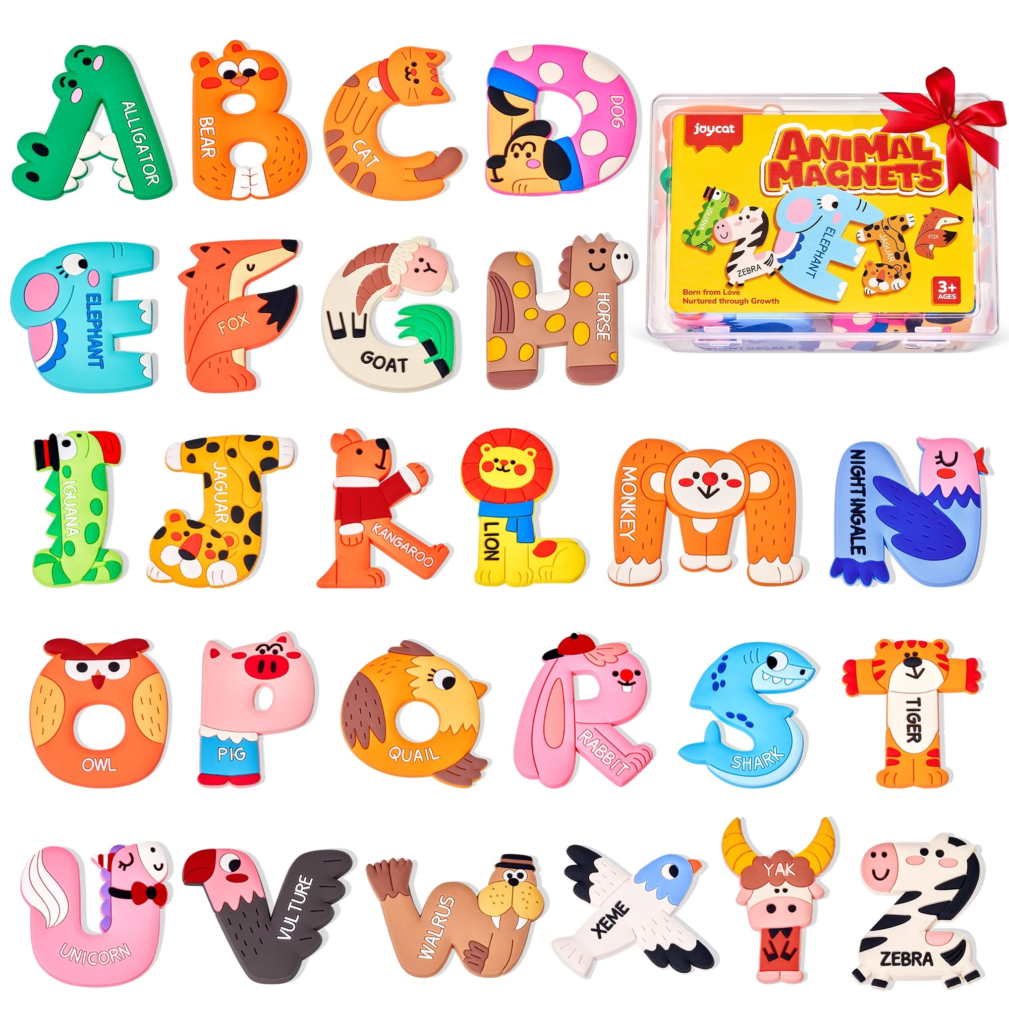 JoyCat Magnetic Letters, Soft PVC Animal Fridge Magnets for Toddlers & Kids, 26 Large Uppercase Alphabet ABC Refrigerator Magnets, Preschool Educational Learning Toys, Cute Baby Gift for Boys & Girls