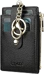 Femmes Cuir RFID Porte-cartes de blocage Slim petite fermeture éclair porte-clés avant portefeuille de poche avec 2 ID Fenêtre noire