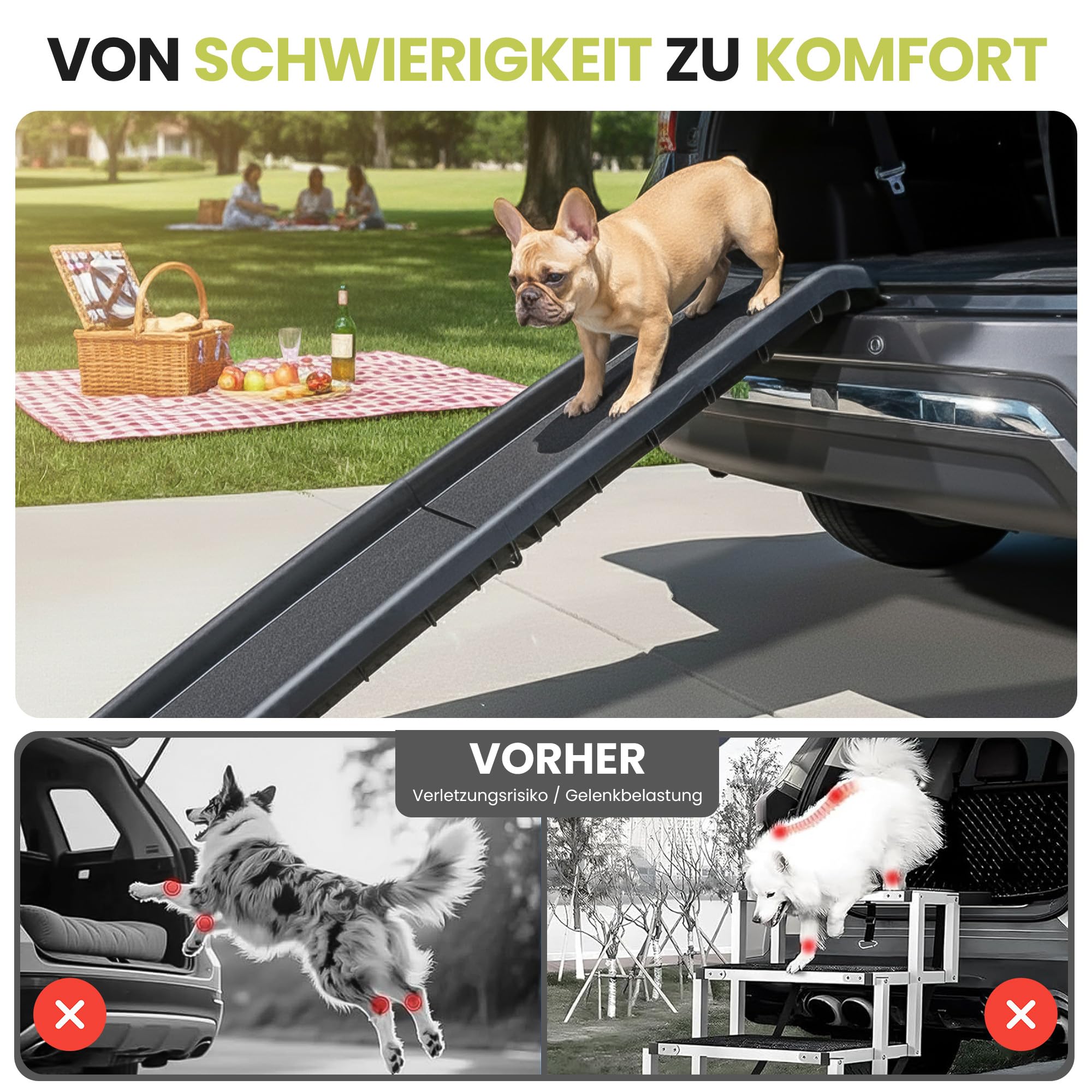 all Pets United® Hunderampe klappbar Hundetreppe Hunde- & Katzentreppe Rampe Einstiegshilfe für Kofferraum Haustiertreppe für Große & Kleine Tiere (Hunderampe)