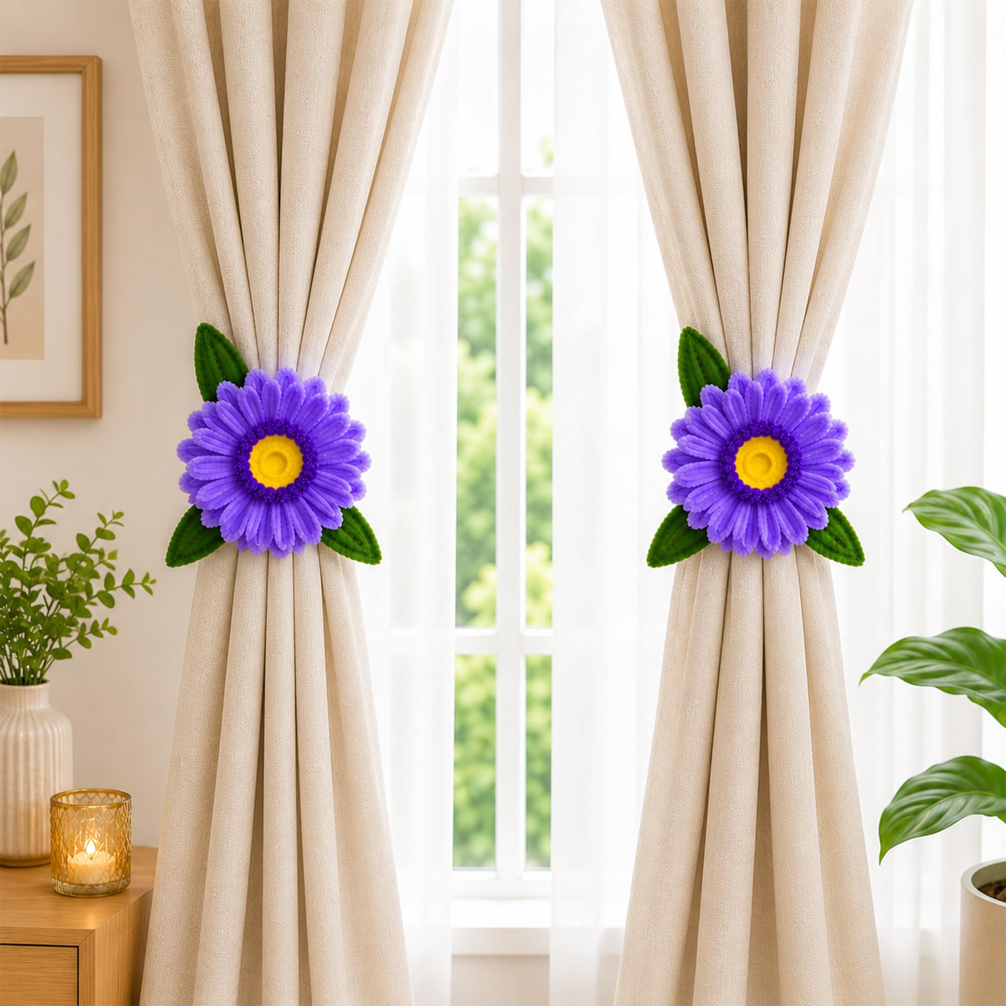 Handmade Flower Curtain Tieback for Home Decor | Adjustable Rope Curtain Holder Tie Back | Decorative Pipe Cleaner Flower Curtain Buckle for Living Room, Bedroom & Window Curtains (Set of 2)-image-36