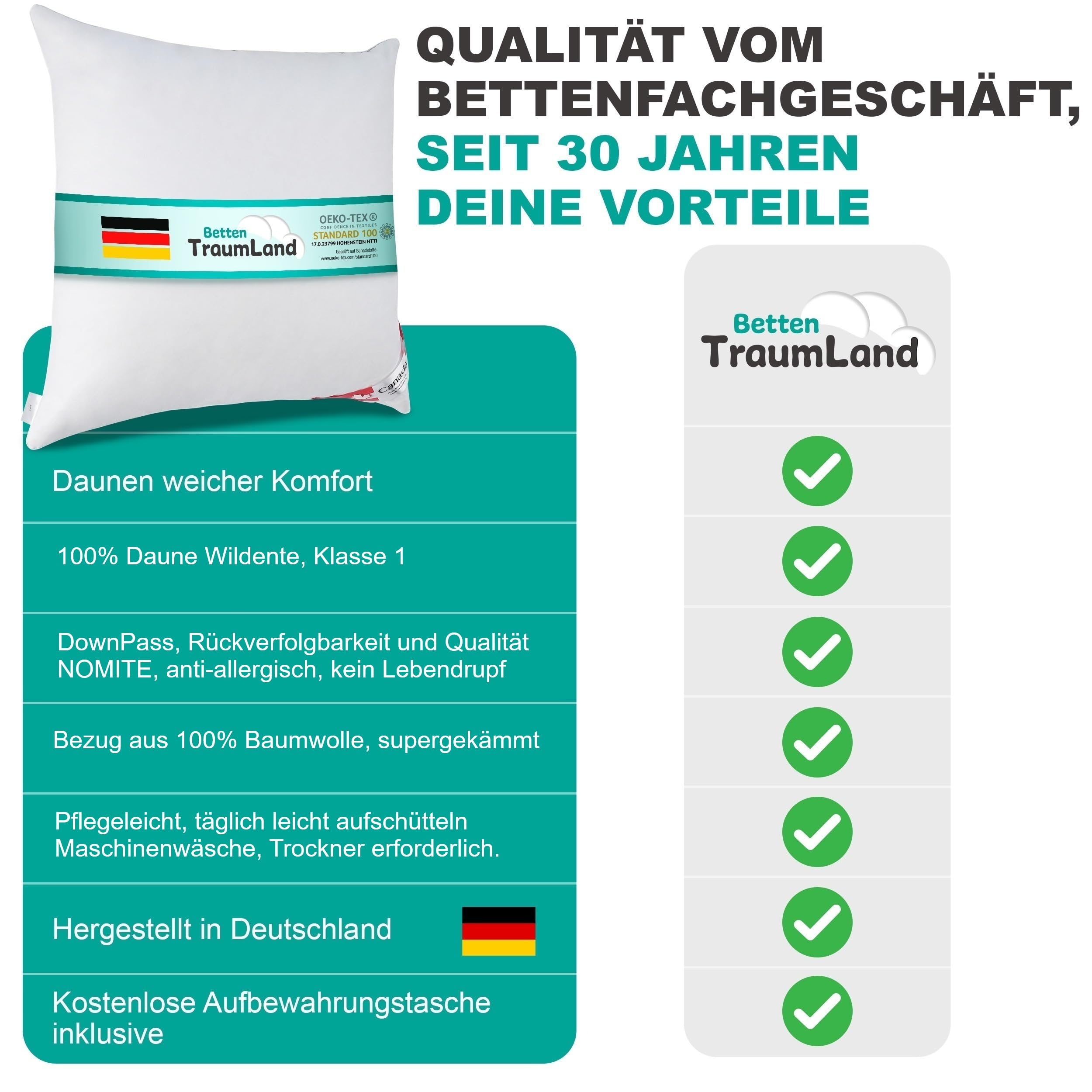 betten-traum-land Typ Eiderdaune 100% Daune leichte Sommerdecke Wärmegrad 1 Wildentendaunen Klasse1 (135x200)