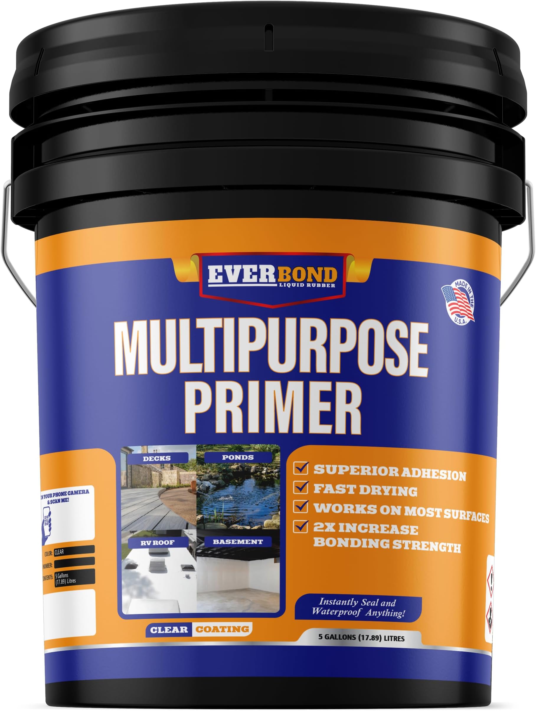 Multipurpose EPDM Primer - Roof Coating For Rubber, Wood, Fiberglass, Concrete, and Metal Surfaces - Easy to Apply on RVs, Campers, and Trailers - 4.75 Gallons