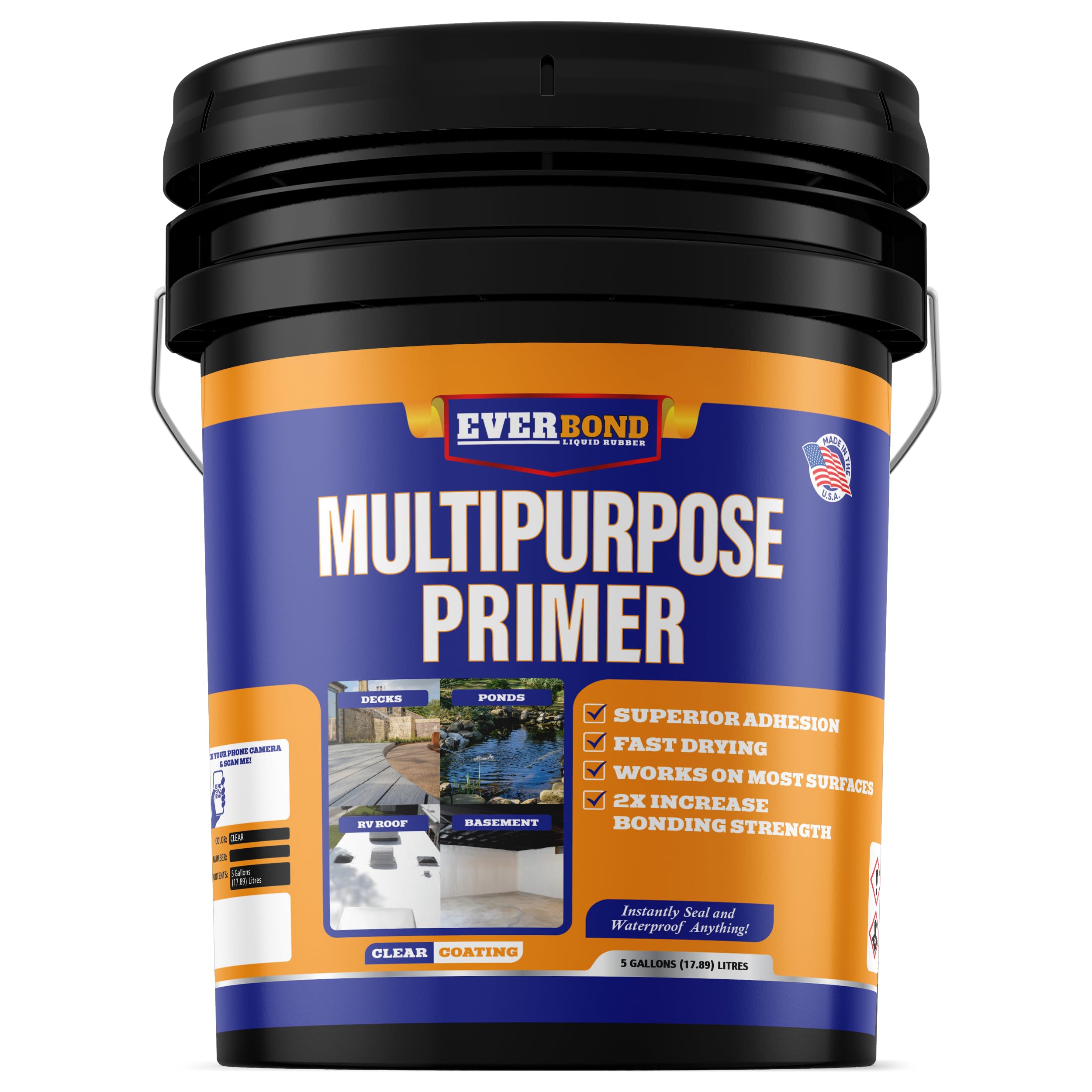 Everbond Multipurpose EPDM Primer - Roof Coating For Rubber, Wood, Fiberglass, Concrete, and Metal Surfaces - Easy to Apply on RVs, Campers, and Trailers - 4.75 Gallons