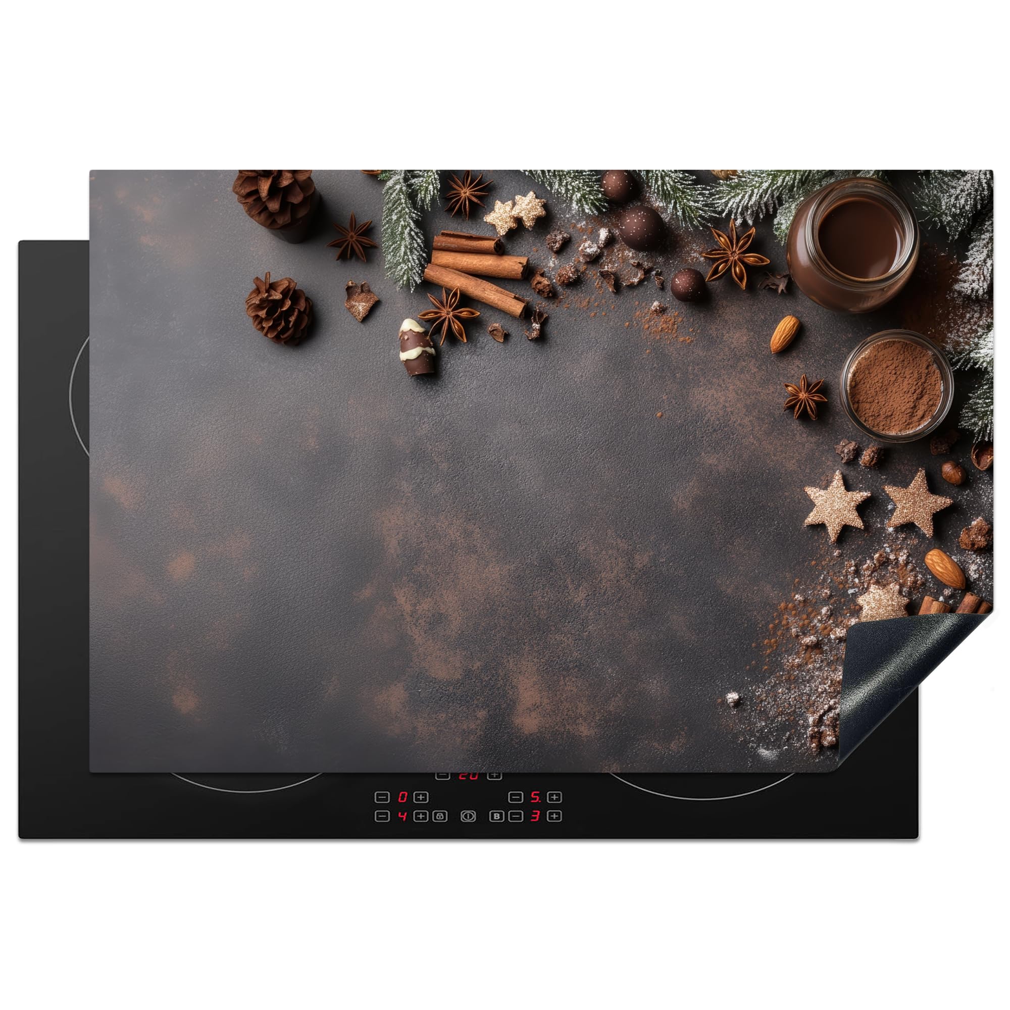 KitchenYeah© Induction Hob Protector Mat 20.3"x29.9" / 76x51.5 cm Stove Cap Top Cover Kitchen Cooker Covers for Electric Hobs Vinyl Cinnamon - Christmas - Brown - Bronze — image 1