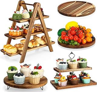 Havawish 5 Pcs Wooden Dessert Table Display Set, Farmhouse 2 Tier Cupcak...