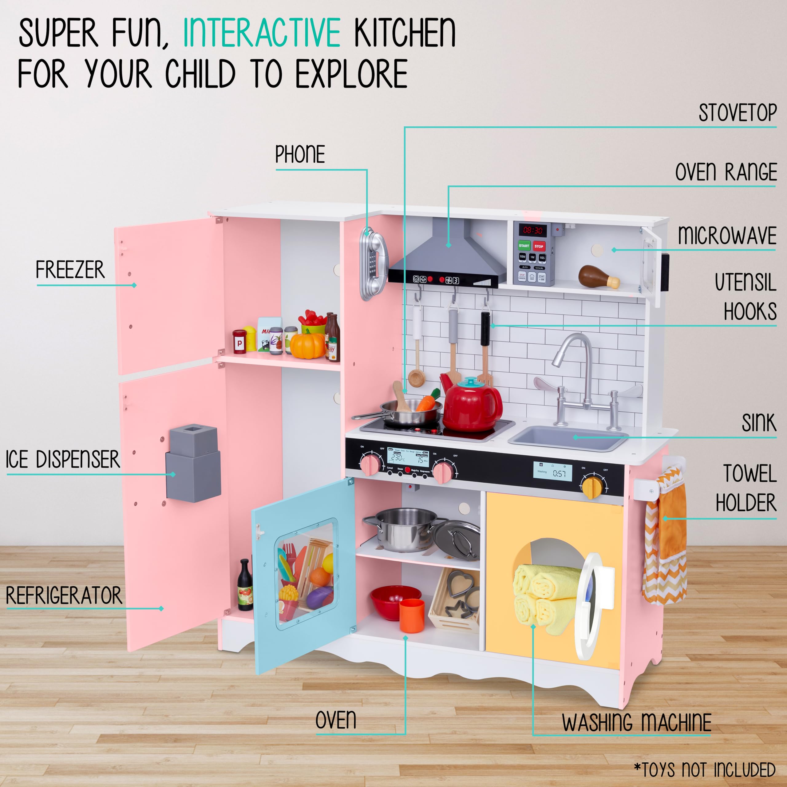 家具 yumemiruakko Amazon.com: HONEY JOY Kids Kitchen Playset, Wooden Play Kitchen