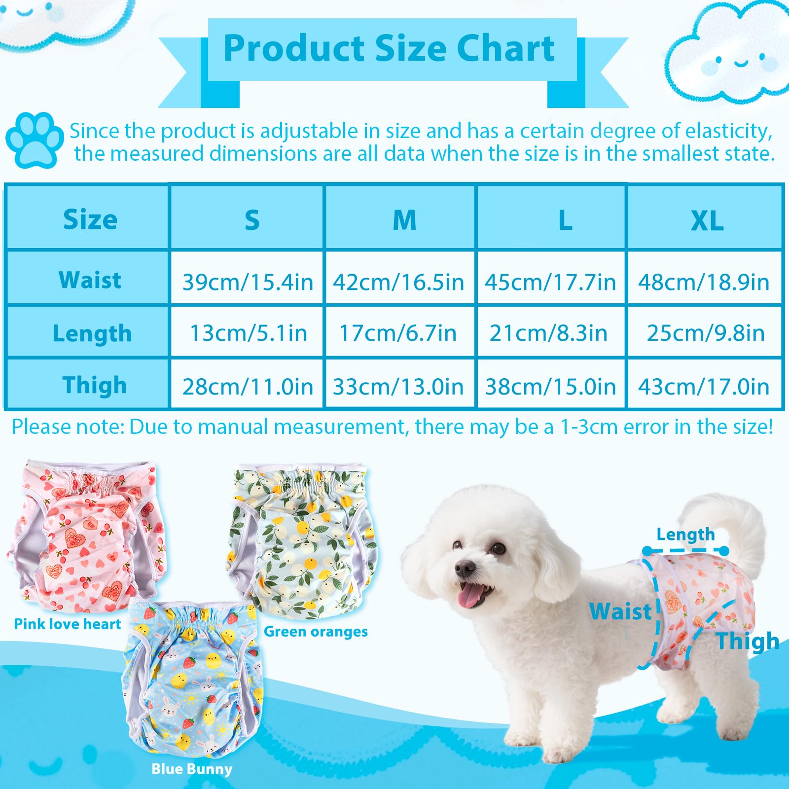3PCS Dog Nappies Set, Puppy Sanitary Panties, Reusable Female Dog Period Pants, Adjustable Pet Diapers - Image 2