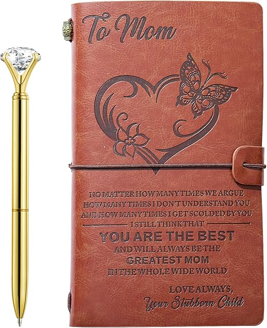 to My Mom Leather Journal Set with Pen,Mother's Day Anniversary Birthday Thanksgiving Gifts from Daughter Son, Mom Notebook Refillable Travel Diary