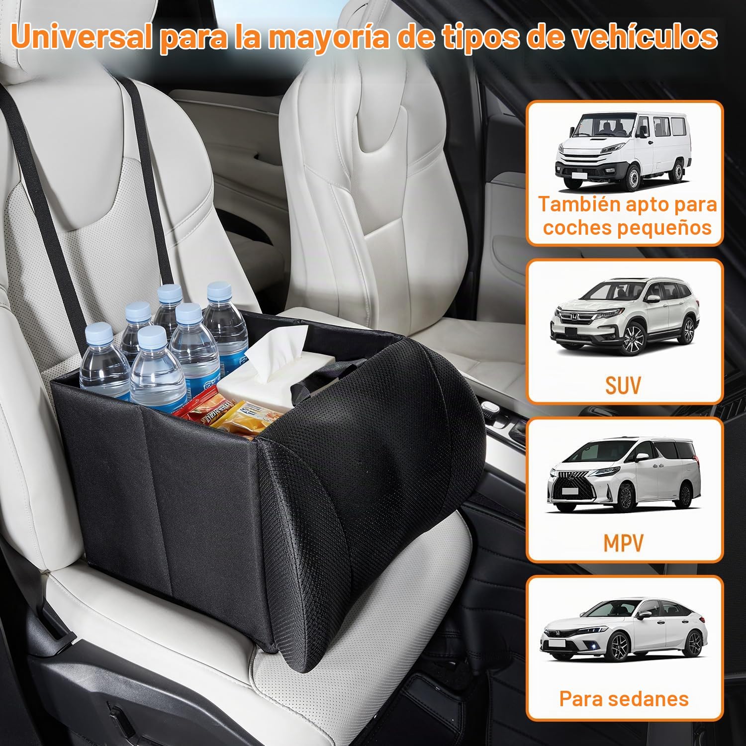 GGW Organizador plegable 2 en 1 para asiento del copiloto con cojín lumbar | Caja plegable resistente como solución de asiento y almacenamiento. Adecuado para coches, coches, SUV y camionetas
