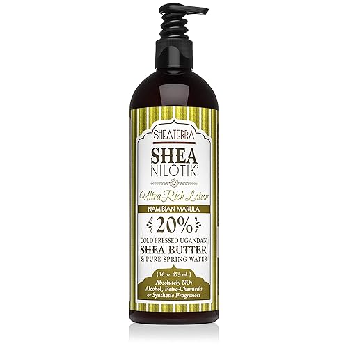 Shea Terra Organics Nilotik' Loción ultra rica de manteca de karité - Nambian Marula  Hidratante diario natural alto en vitaminas y ácidos grasos