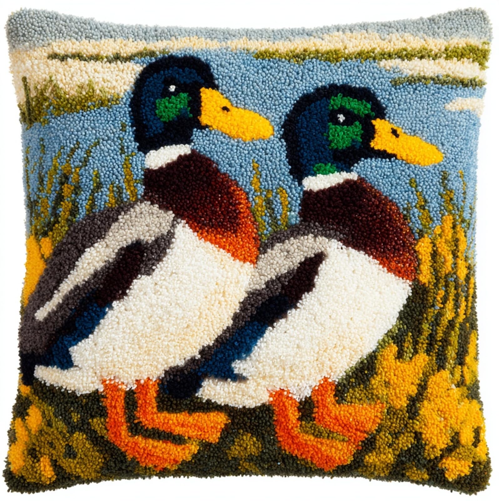 AxiangziK Latch Hook Cushion Kit 43x43cm,Wild Ducks Beginner Friendly Needlecraft Set,Easy Latch Hook Kit for Home Decor
