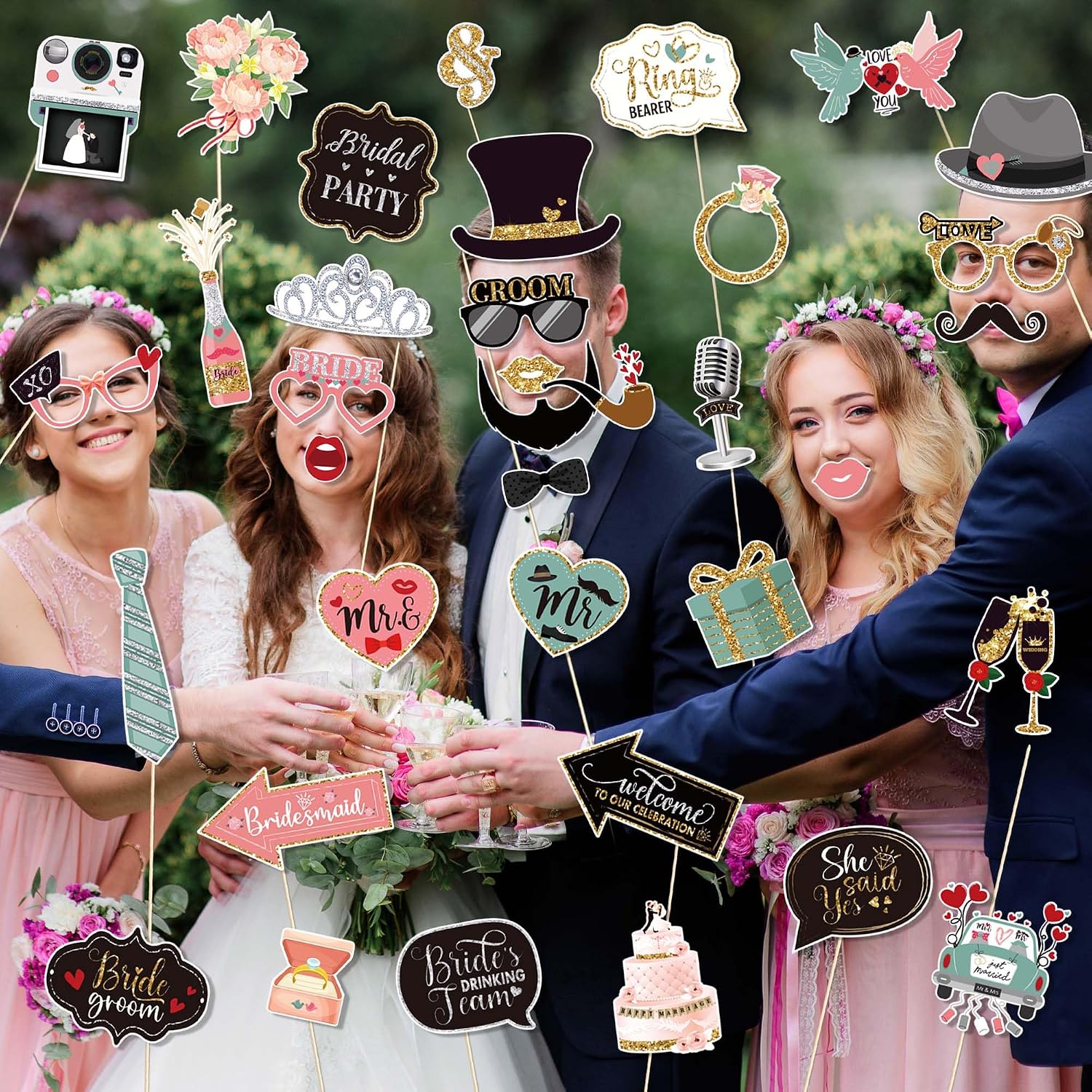 25 Pcs Wedding Party Supplies Easter Photo Booth Props, Sparkling Crown Sunglasses Cake-Patterned Holiday Decorations, Party Gifts, Fun Photo Props for Gatherings Suitable for All Ages image 4
