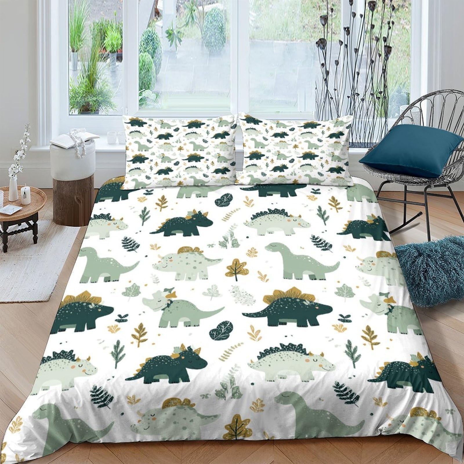 GPLZQXKJNH 3D Printed Dinosaur Forest Duvet Cover Microfiber Soft Breathable Jurassic Bedding Set with 2 Pillowcases for Bedroom Decor Single（135x200cm）