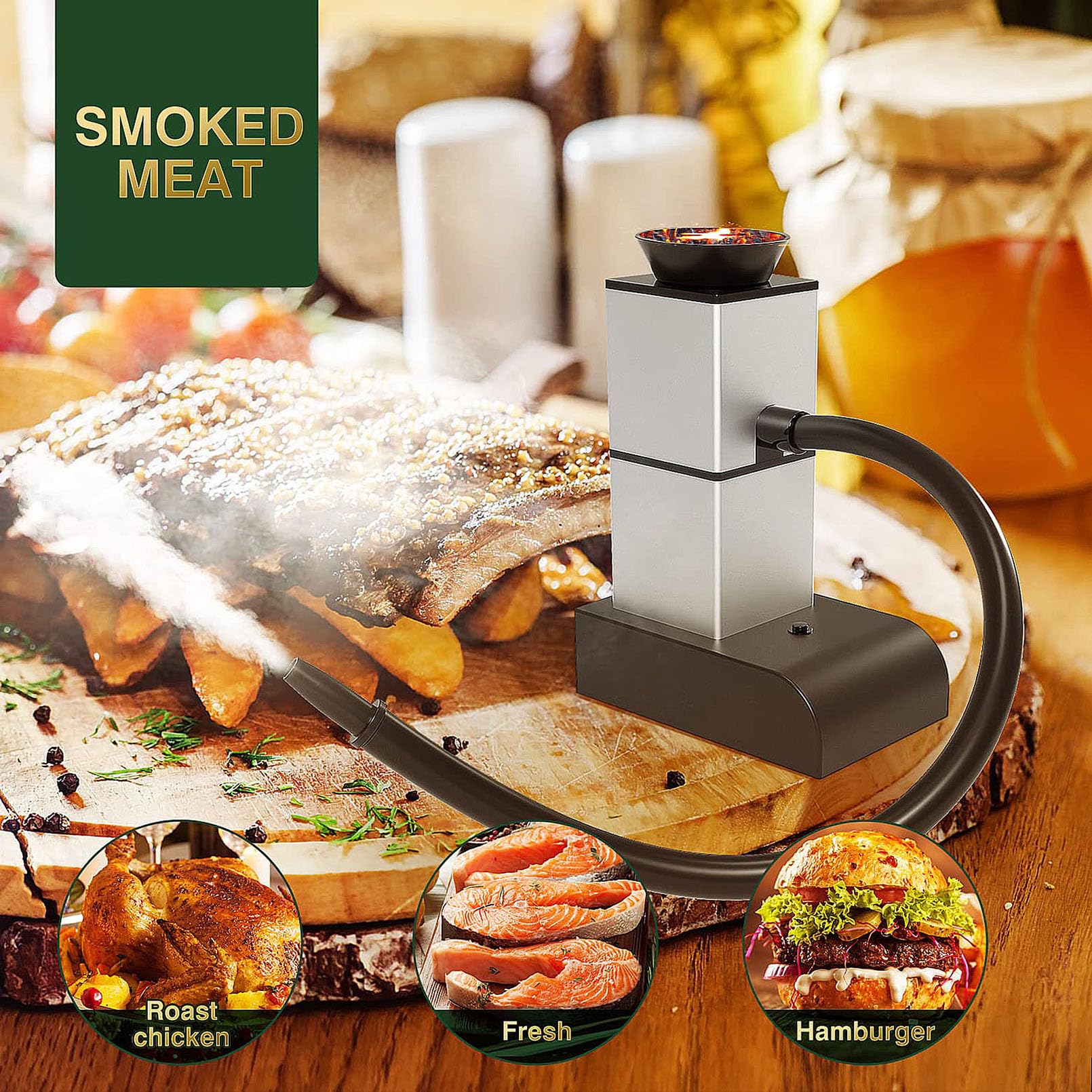 Cocktail Smoker Mini Infusor de Humo para Carne, Comida,Bebidas, Barbacoa Pistola Ahumadora Portátil de Mano para Interior Frío con Tapa de Taza