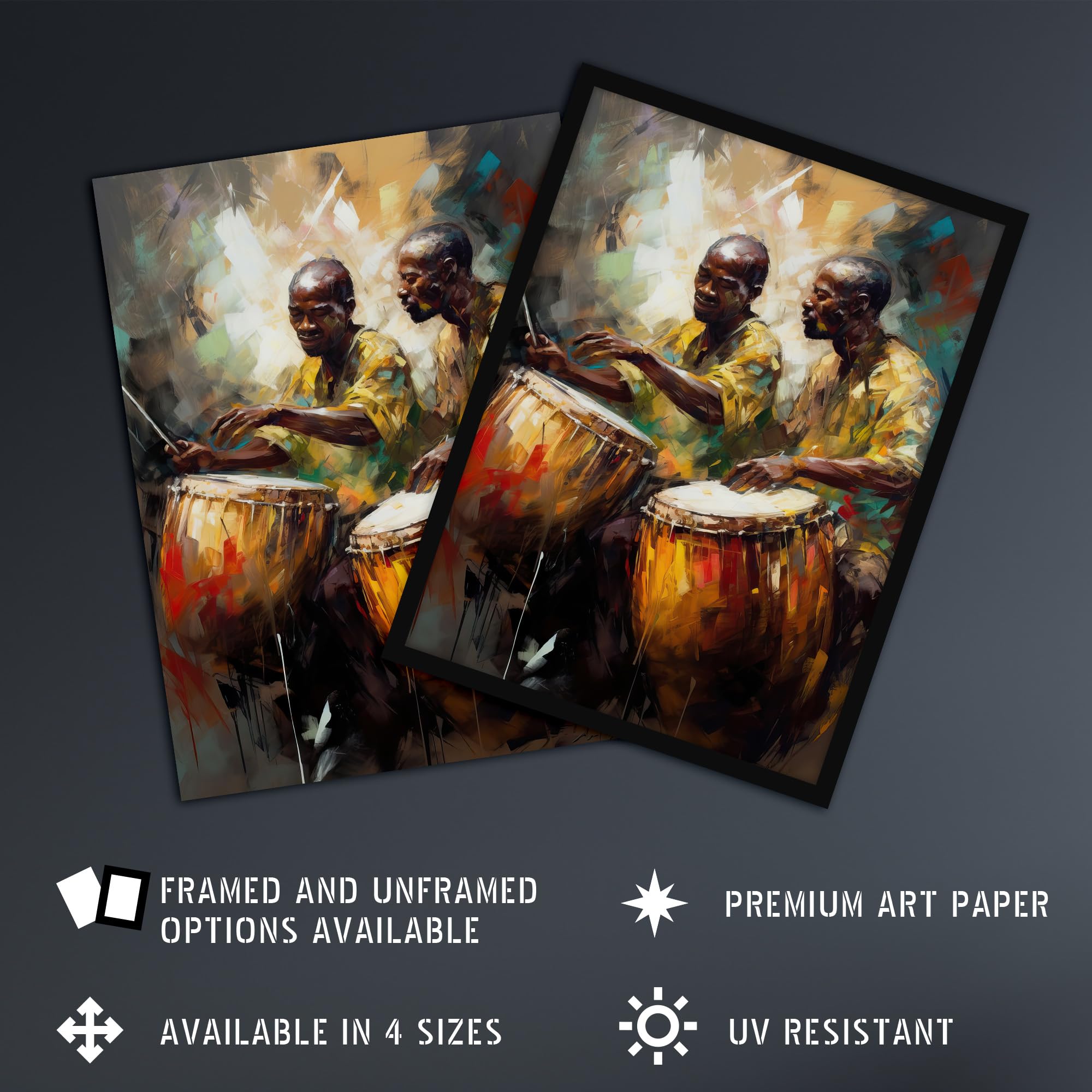 Artery8 African Drum Players Oil Painting Orange Yellow Blue Drummer Beat Traditional Music Songs Extra Large XL Wall Art Poster Print - Image 2