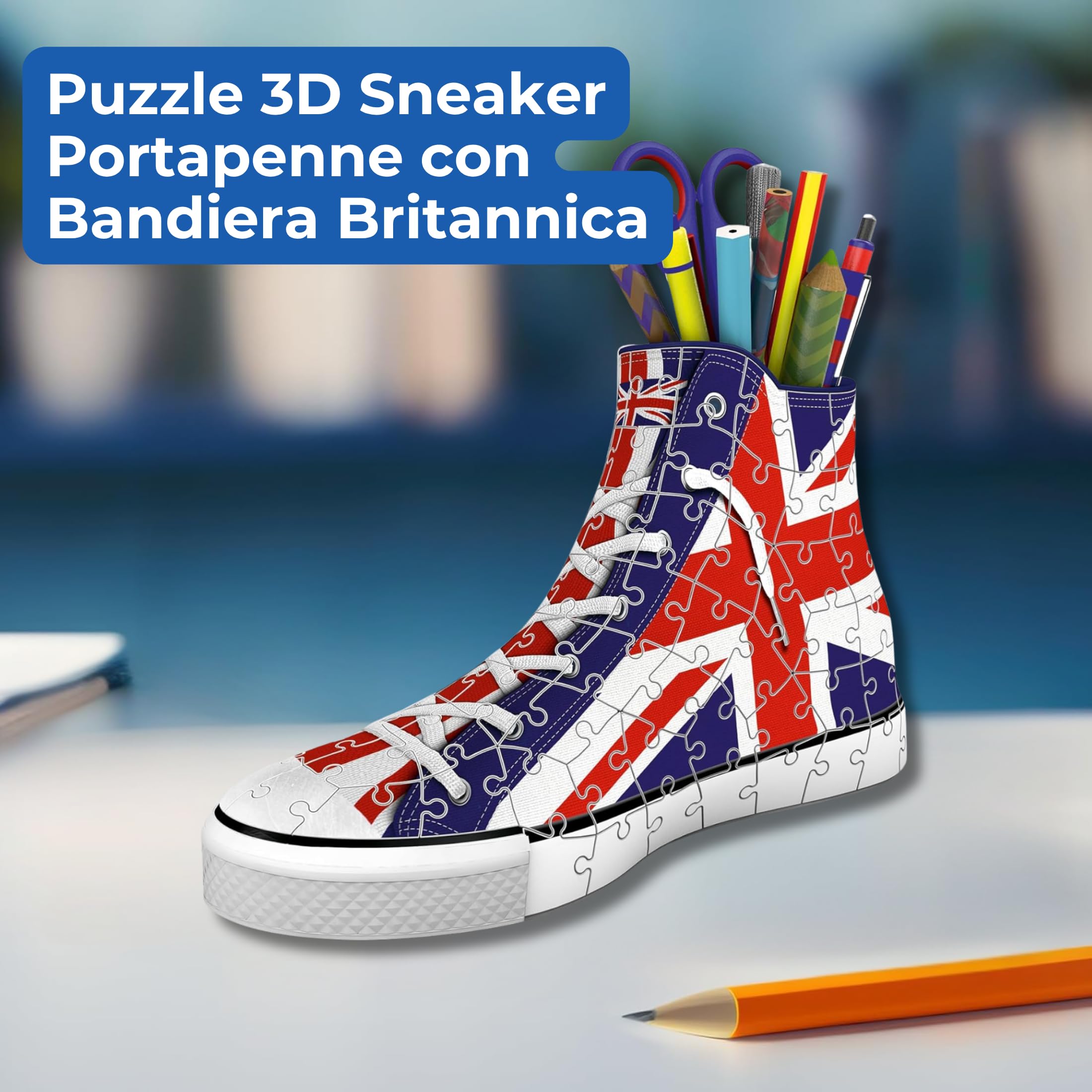 Ravensburger - Puzzle 3d Portapenne Sneaker Union Jack | Puzzle 3d Bambini A Partire Dagli 8 Anni | Modellismo Da Costruire Bambini Di 112 Pezzi | Regalo Bambino 8 Anni E Più