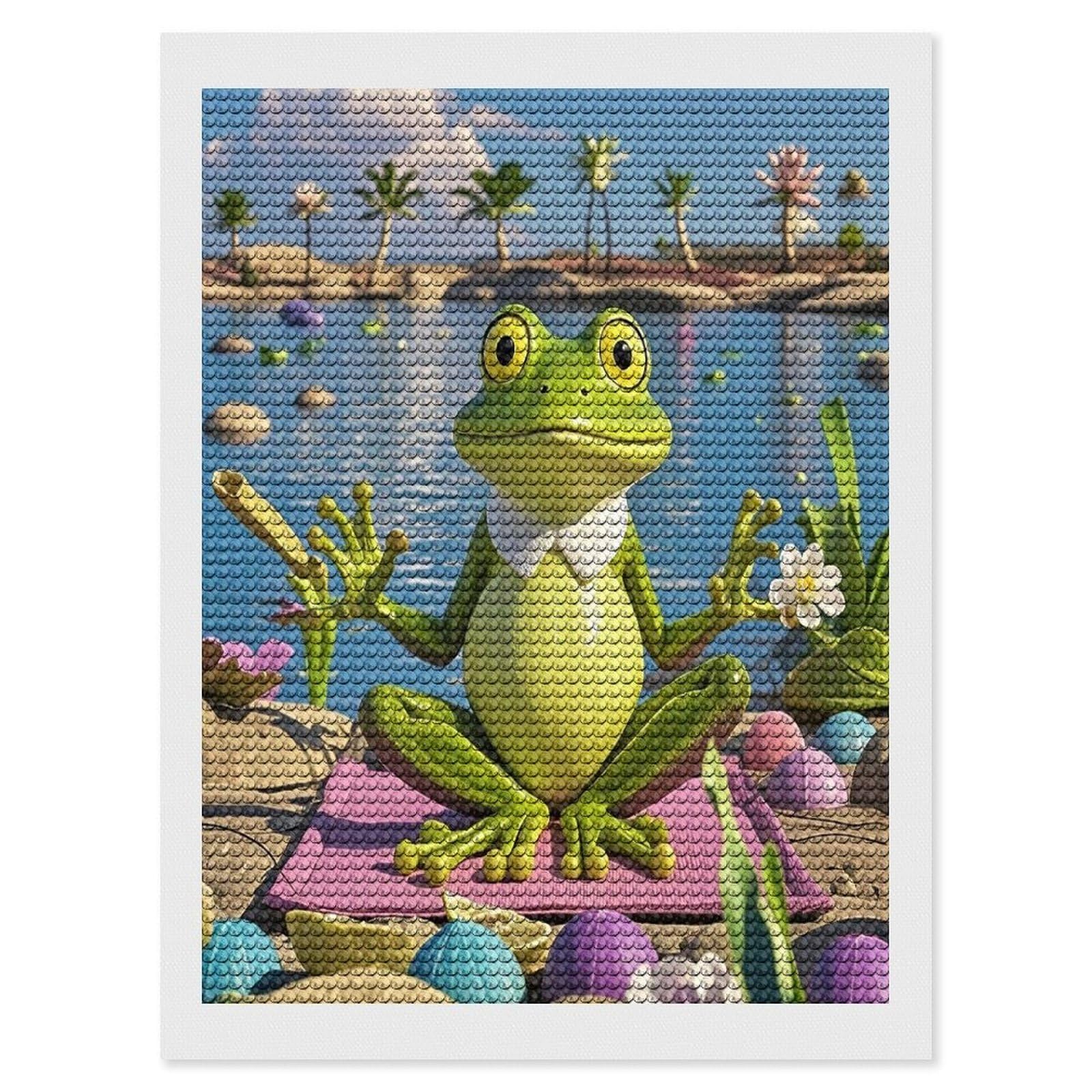 FekiLoot Funny Yoga Frog Diamond Painting Kits for Beginners DIY Diamond Art Kits for Adults Full Drill Round Diamond Dot Gem Art Painting Fun DIY Crafts for Home Kitchen Wall Decor Gift 12"x16"