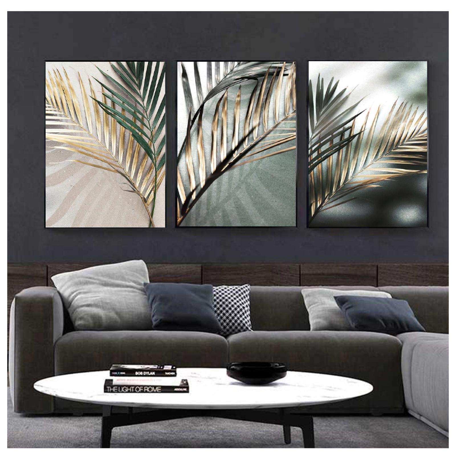 Arte de la pared nórdica Hoja de palma dorada Planta Lienzo Pintura Póster Impresión Decoración escandinava Imagen Obra de arte Decoración para el hogar 40x80cmx3 Sin marco