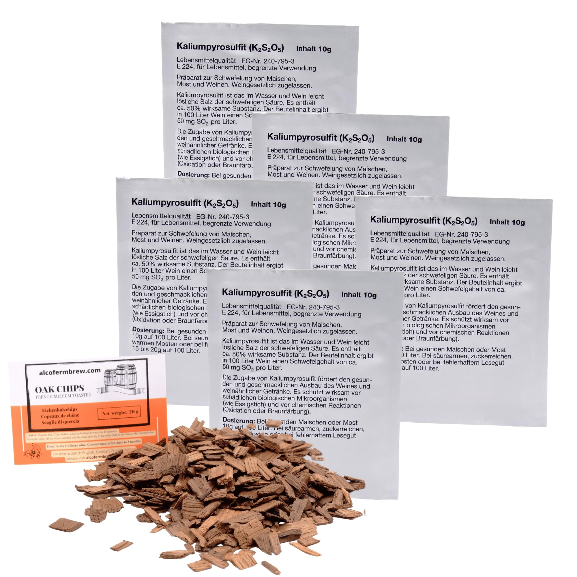5 x Metabisolfito di Potassio 10g - Stabilizzatore di Vino, Conservante per Vino, Sanitizzante