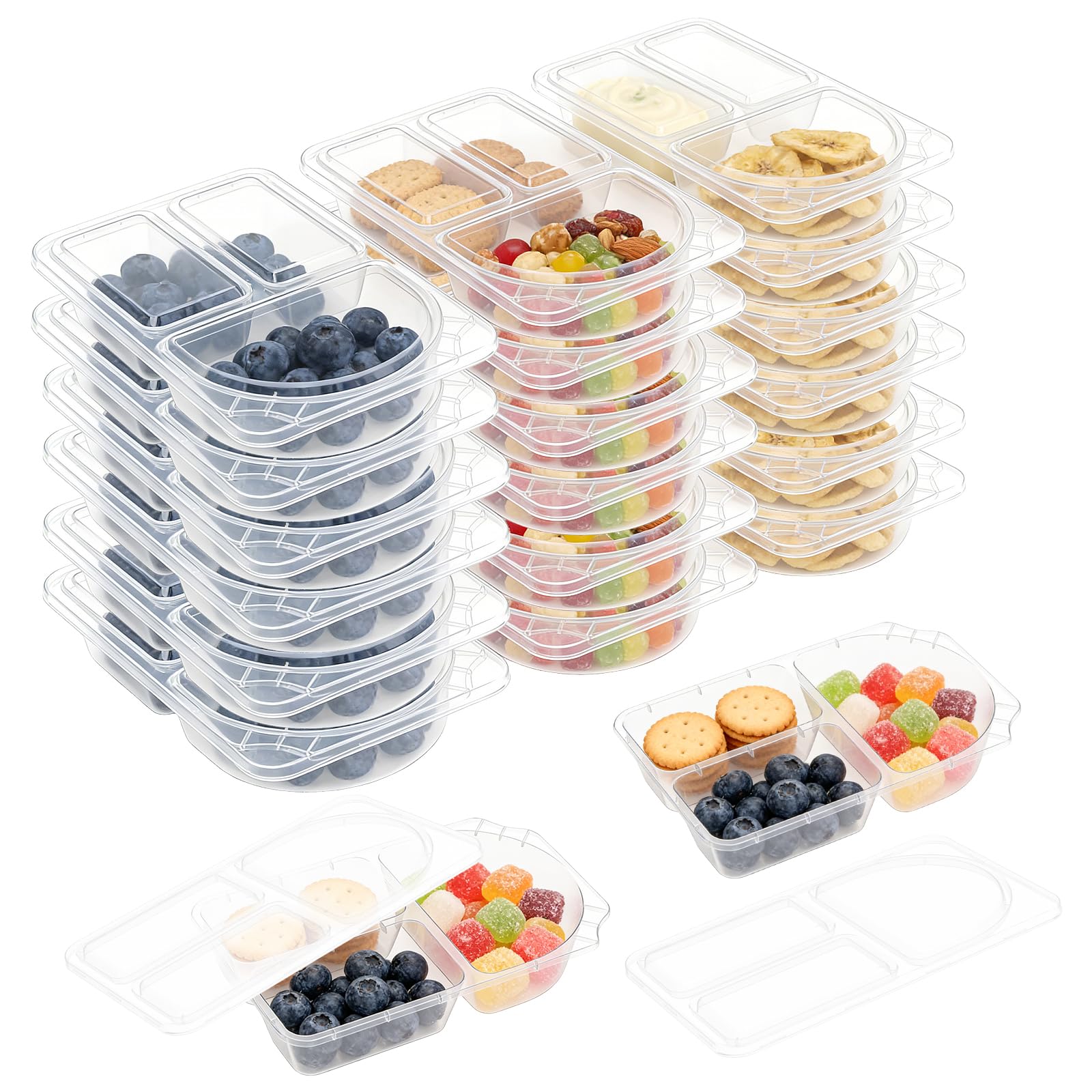 CBWERBB 9oz Reusable Snack Container with Lids,20/30 Pack 3 Compartment Large Capacity Condiment Portion Control Meal Prep Containers,Portable Sauce Snack Pots for School Go out Travel Party(20 Pack)