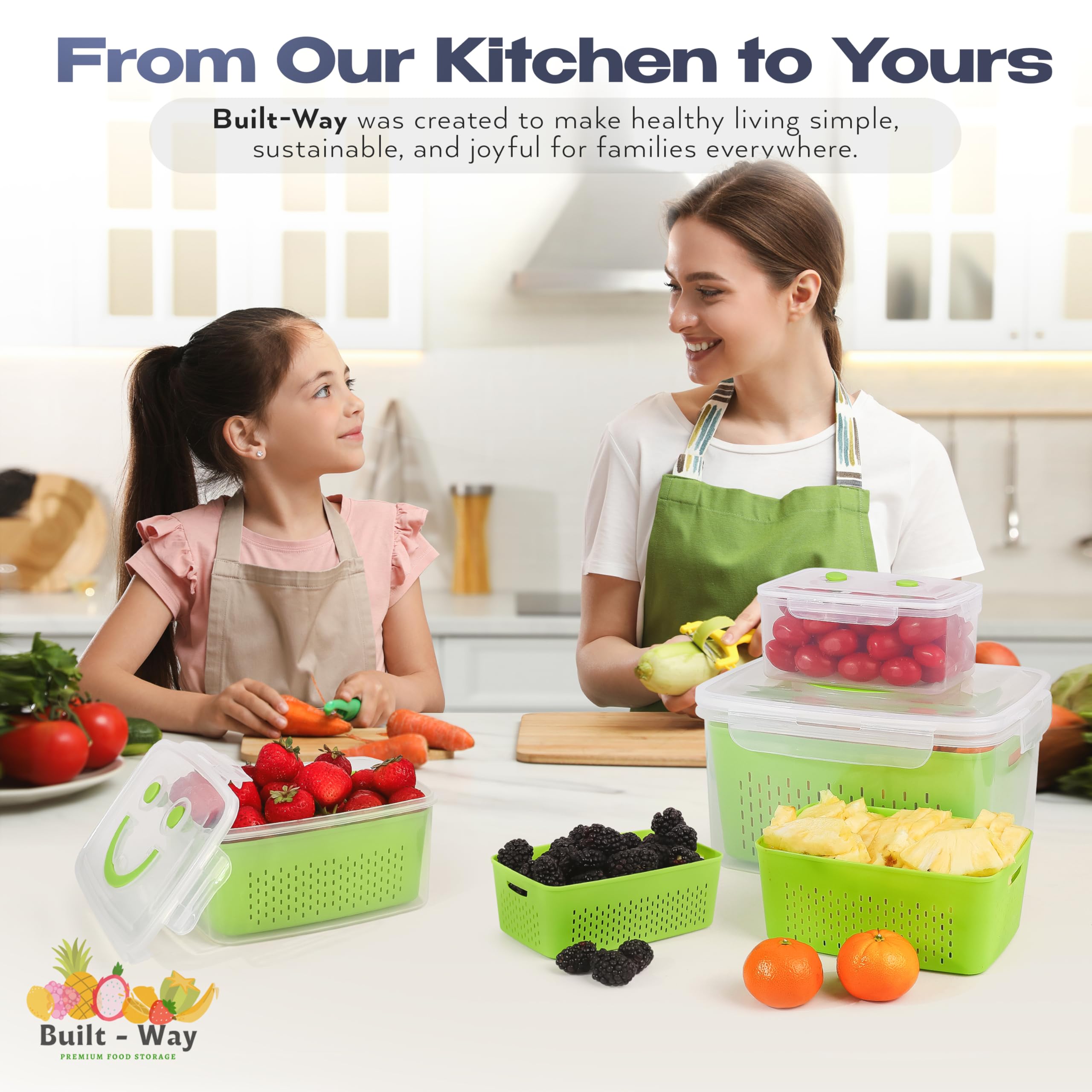 Contenedores de almacenamiento de frutas para nevera, almacenamiento de frutas y verduras y almacenamiento de productos, contenedores de productos que ahorran espacio para refrigerador
