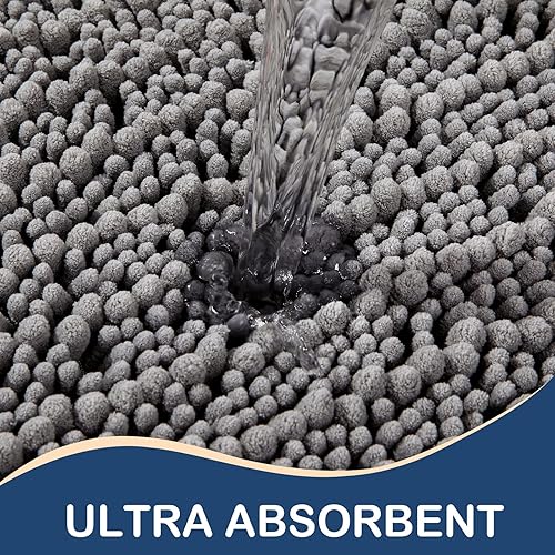 Miniatura 4 de Arotive Alfombras de baño de chenilla, 2 piezas, tamaño de alfombra de baño de 24 x 16 y 47 x 17 pulgadas, color gris, paquete de 2 artículos