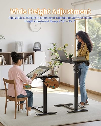 Miniatura 4 de YIHAYO Mesita de noche ajustable para colocar sobre la cama con ruedas, escritorio eléctrico de pie móvil de 24 x 16 pulgadas, escritorio para