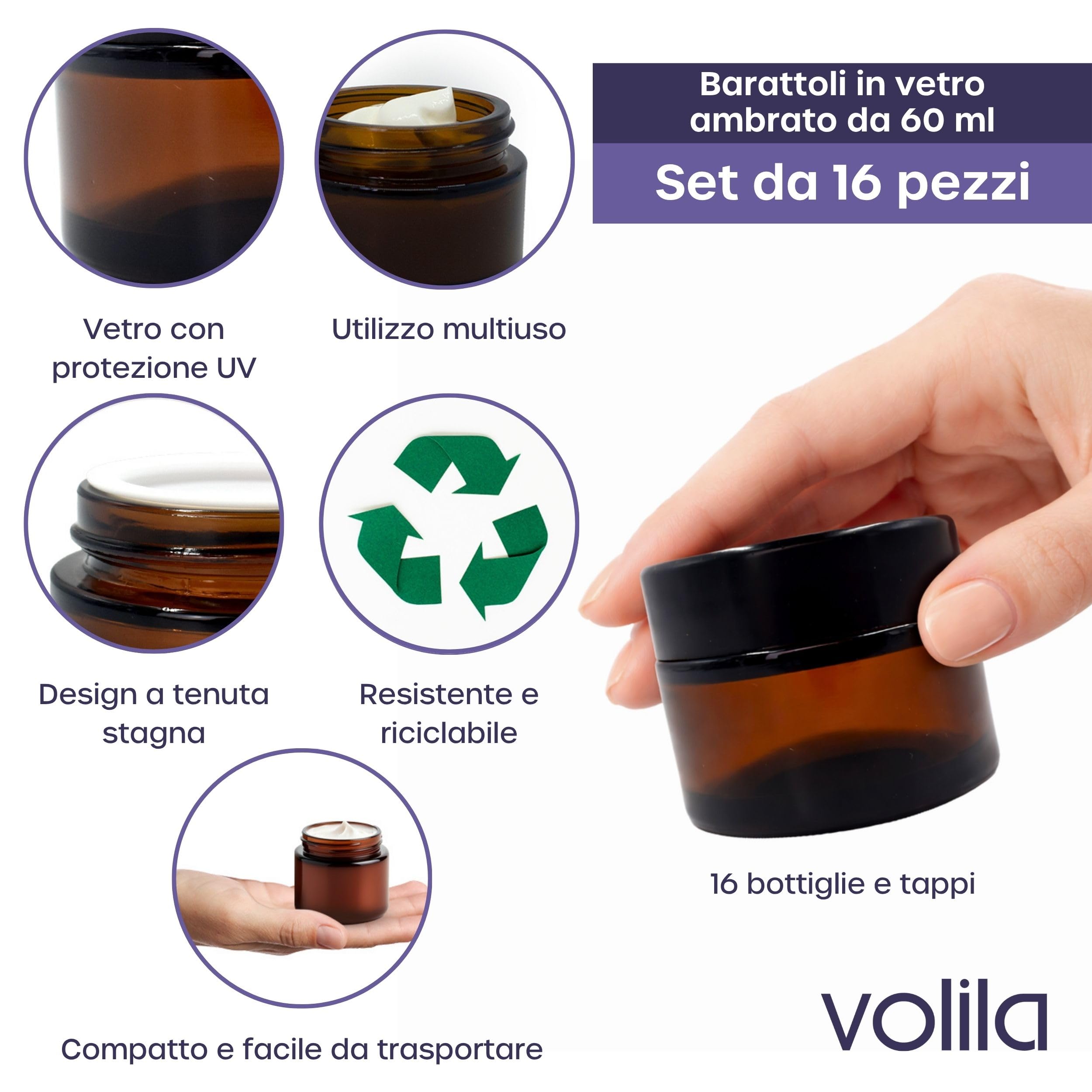 Barattolo Cosmetici Vuoti, 16 PCS - 60ml Contenitore Per Creme Fai Da Te - Lozioni, Oli Essenziali