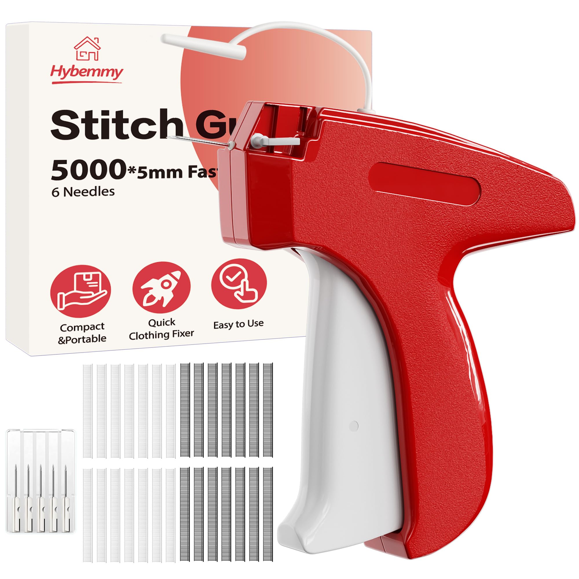 Stitch Gun for Clothes, Tagging Gun, Quick Clothing Fixer, Red