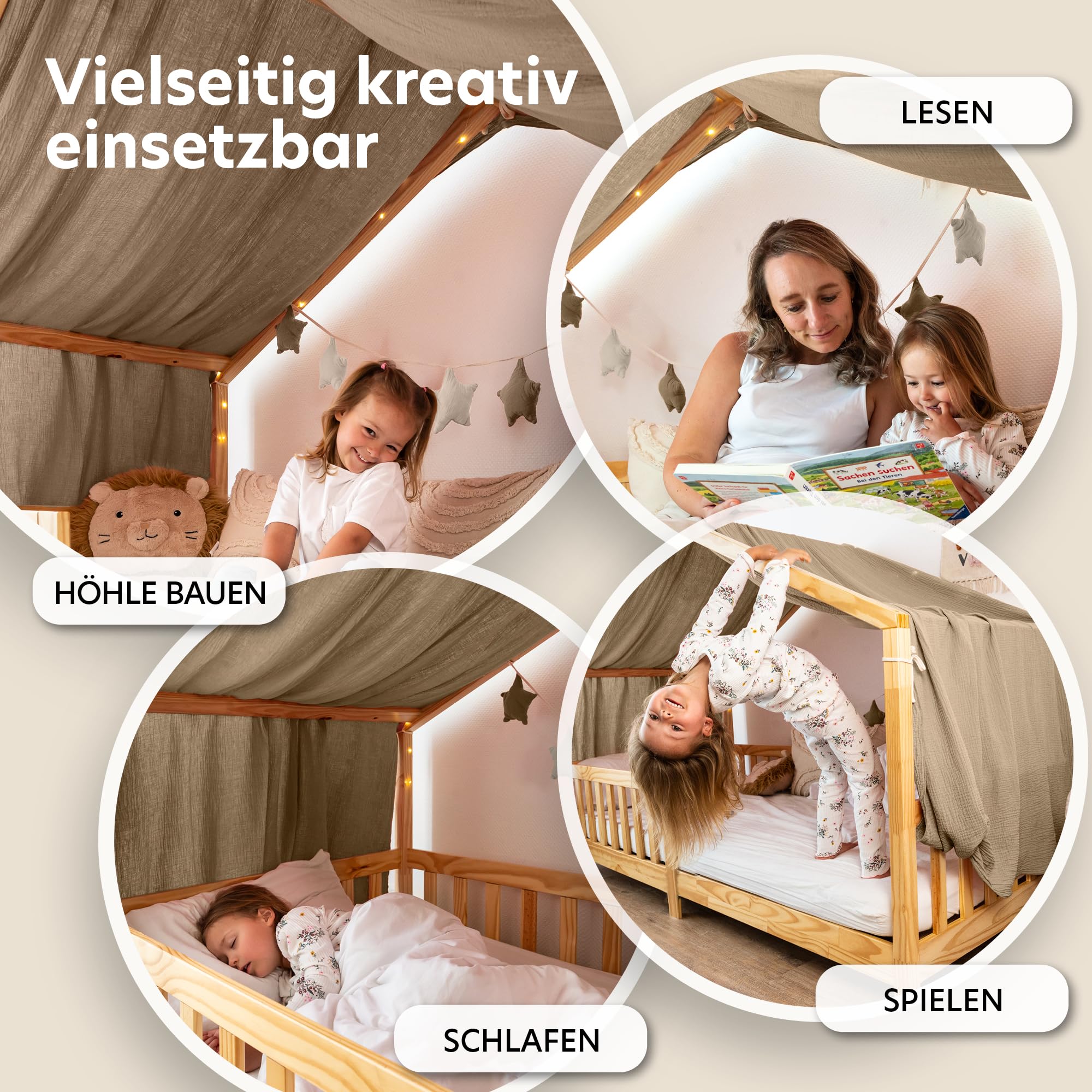 lilimaus Hausbett Himmel mit Gold Applikation [in 12 Farben] Betthimmel Hausbett aus 100% Baumwolle Musselin - Stoffhimmel für Hausbett Deko Mädchen & Jungen - Himmel für Hausbett Kinderbett Vorhang