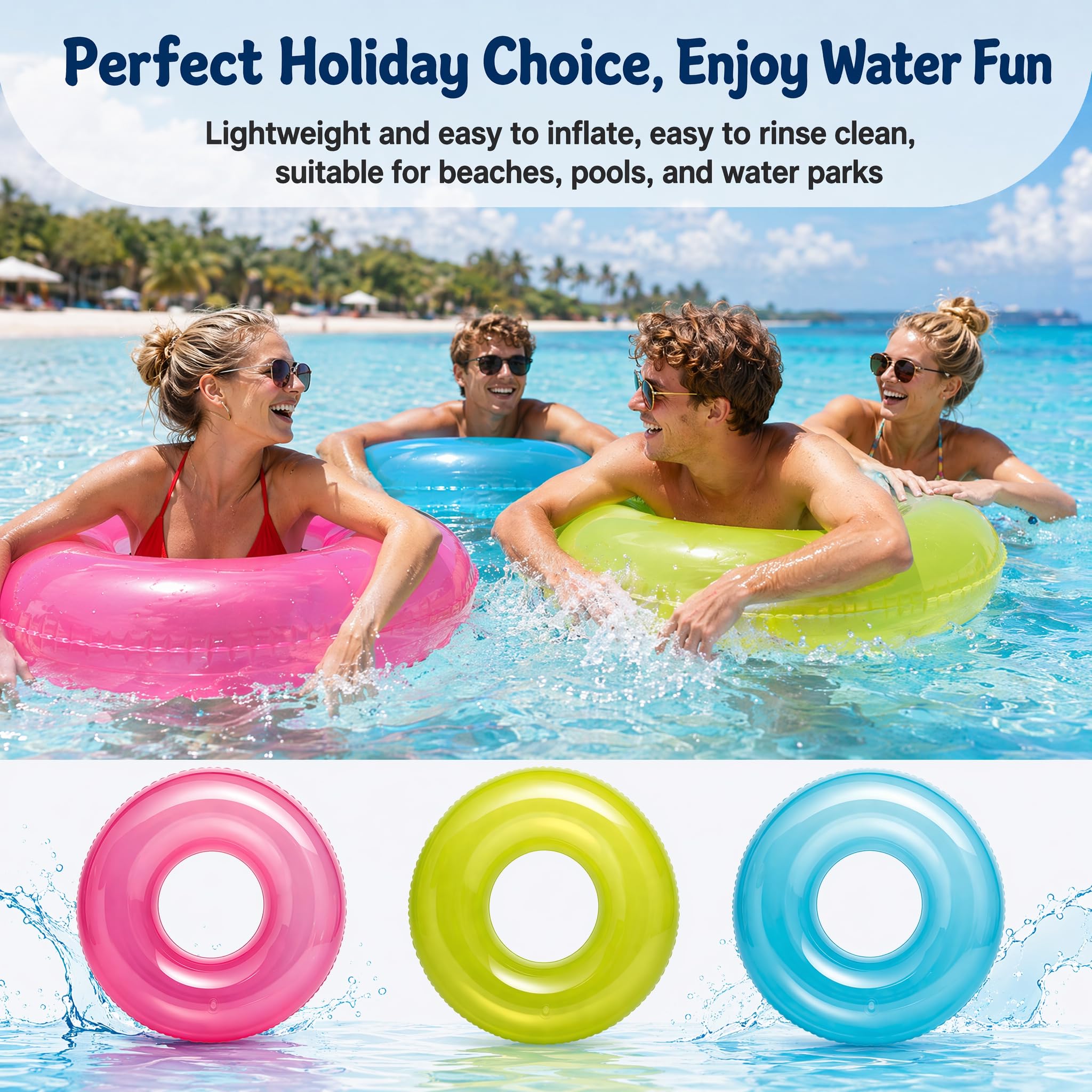 Pool Inflatables Rubber Ring 70/90cm (3 Pack), 100 - Image 7