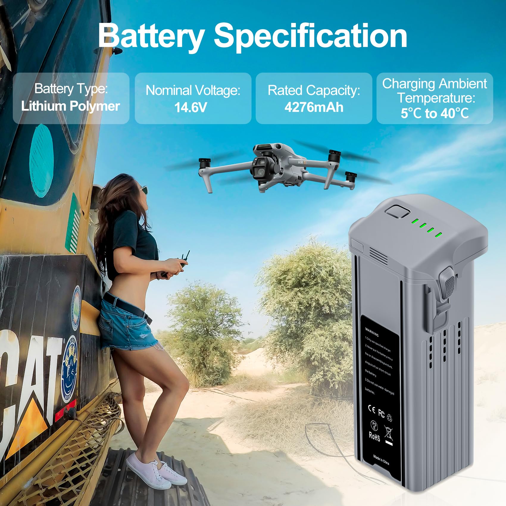 Fantasyo Batteria Air 3, 4276 mAh, batteria di volo intelligente, confezione da 2, compatibile con drone DJI DJI Air 3/Air 3S