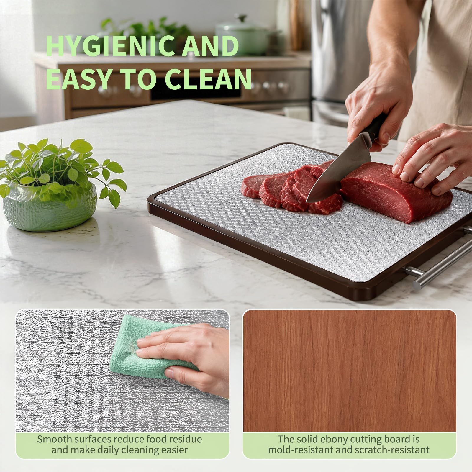 Lubardy Tagliere Double-face in legno e Acciaio Inox 38x28x2cm