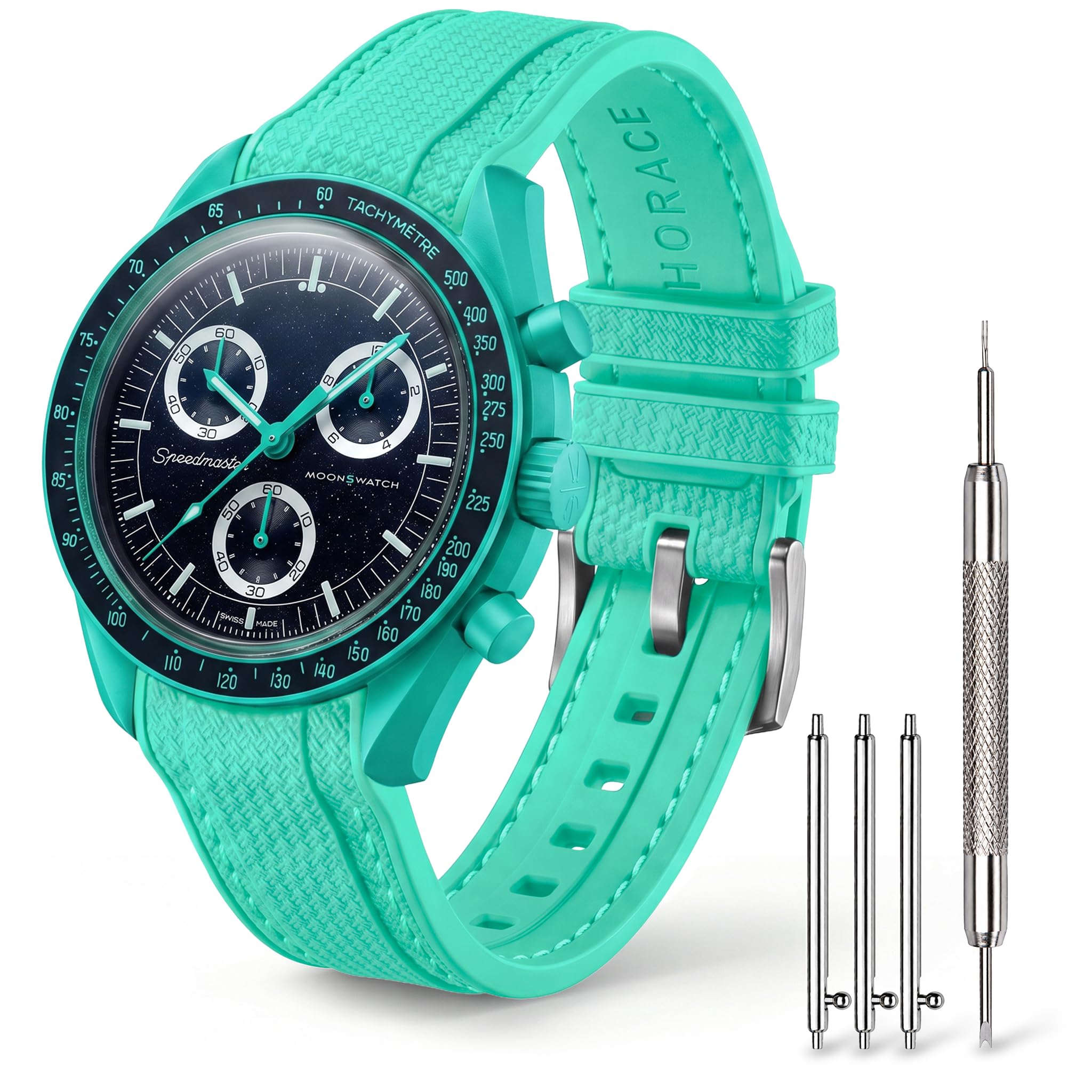 HORACE Pasek do zegarka 20 mm, uniwersalny pasek do zegarka, teksturowany silikon premium z przeszyciami, kompatybilny z Omega x Swatch MoonSwatch