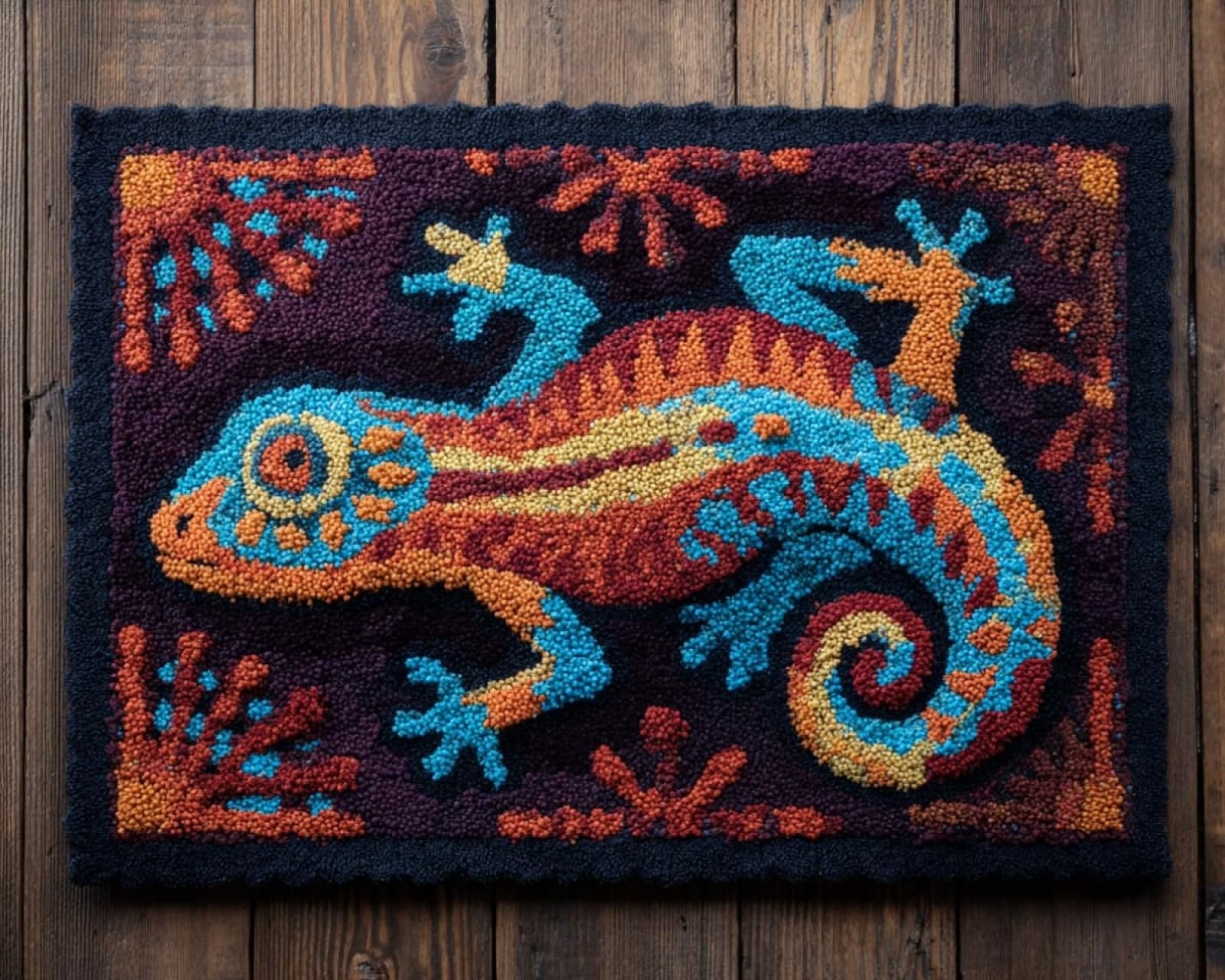 Wallphantom DIY Craft Latch Hook Rug Kits,Animal Lizard,Printed Carpet Crochet Yarn Kits,Handcraft Cushion Crocheting Hook Home Decoration for Family Friends,55x75cm