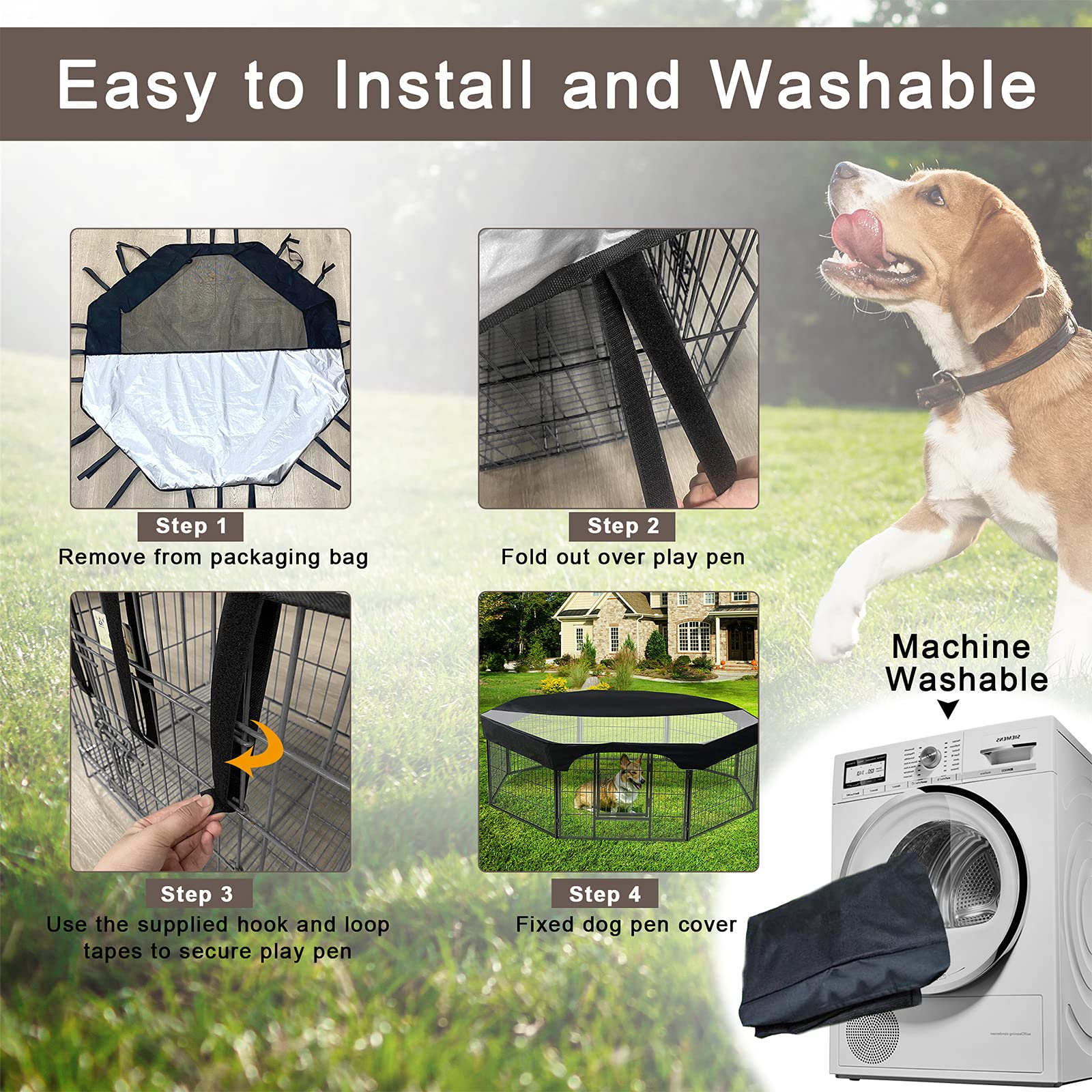 24 Inch Laufstallabdeckung für Hunde, Obere Abdeckung für Hundelaufstall, Pet Playpen Cover 8 Panels Octagonal Pet Fence Mesh Cover, UV-Schutz, für Haustierlaufstift