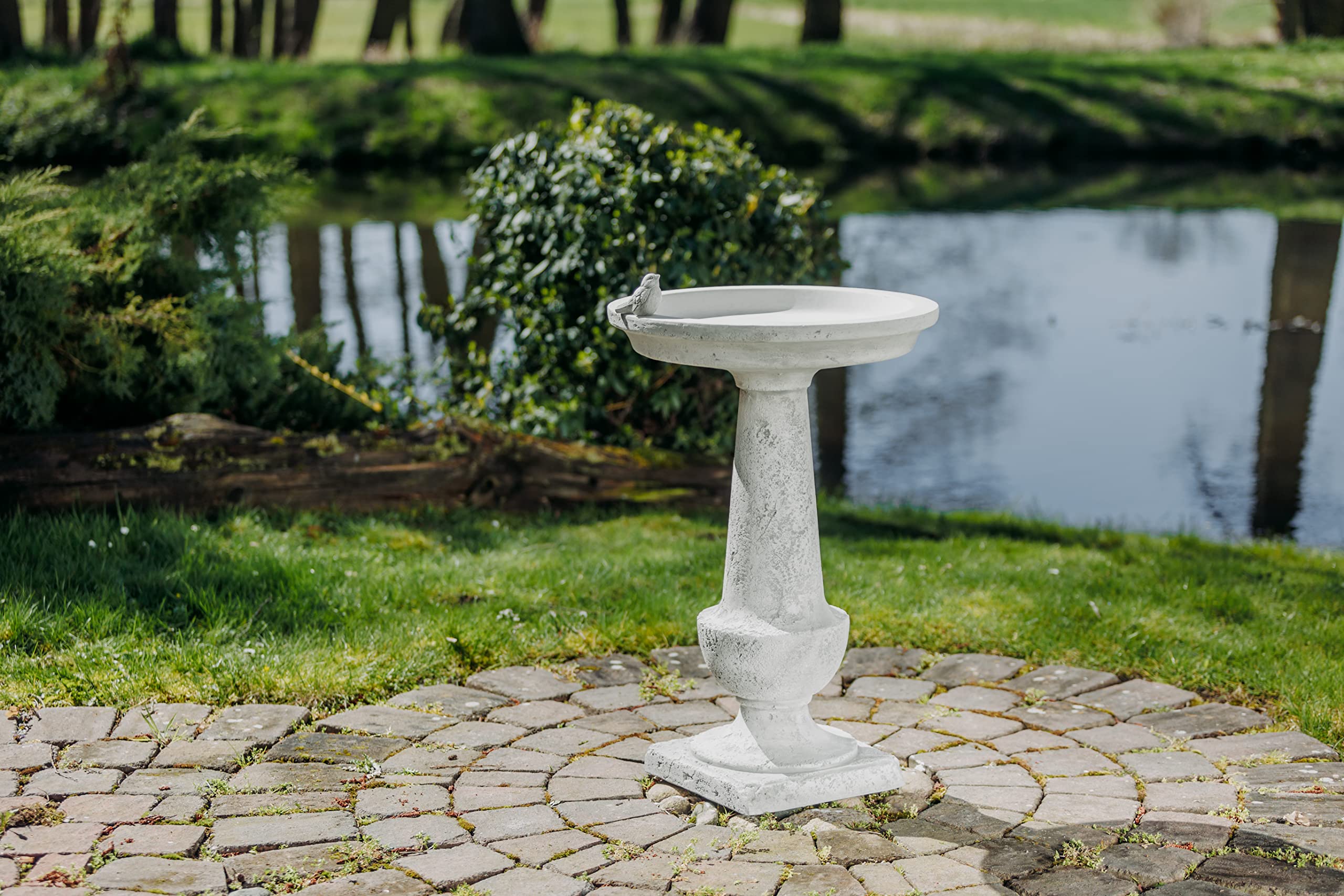 gartendekoparadies.de Vogel-Bad mit quadratischem Sockel, 74 cm, 47 kg | Grau, Frostsicher, Steinguss, für Außenbereich